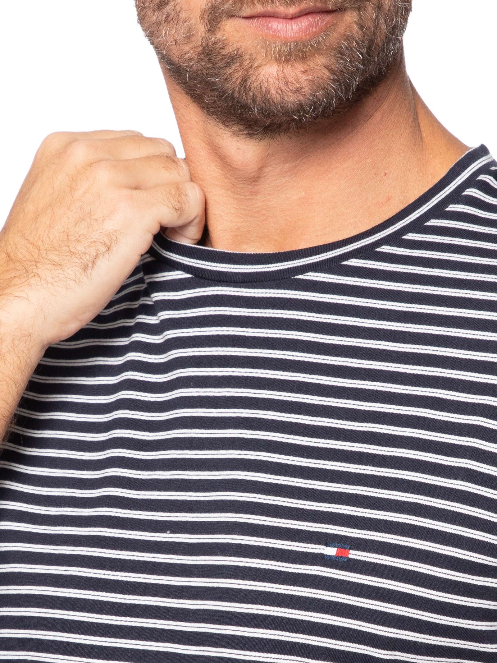 Camiseta Masculina Regular Fit Essential Listrada Azul Tommy Hilfiger