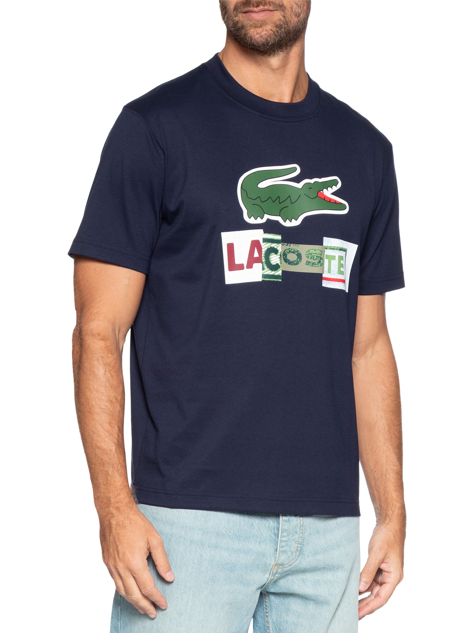 Camiseta Masculina Regular Fit Estampada Azul Lacoste