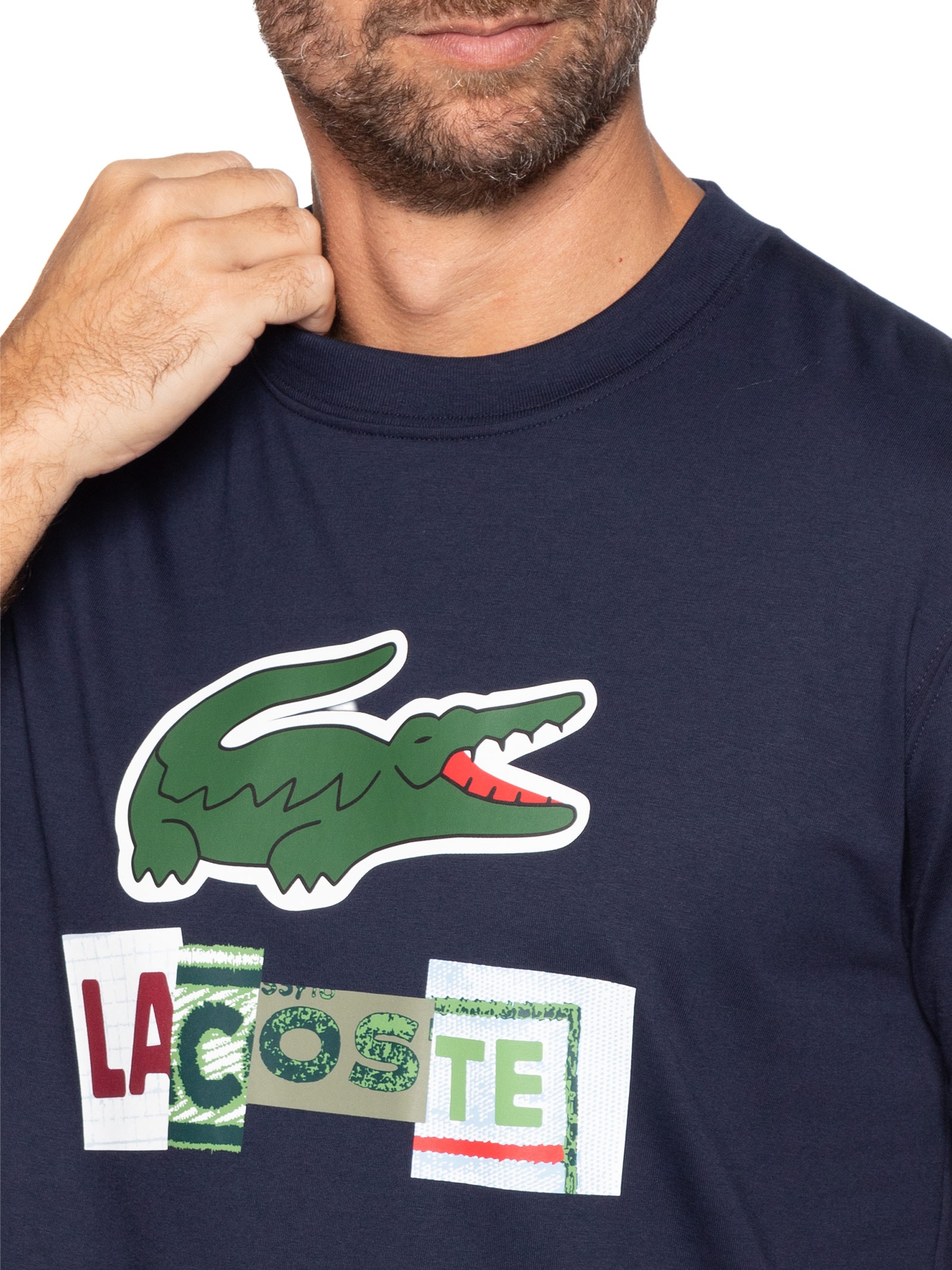 Camiseta Masculina Regular Fit Estampada Azul Lacoste