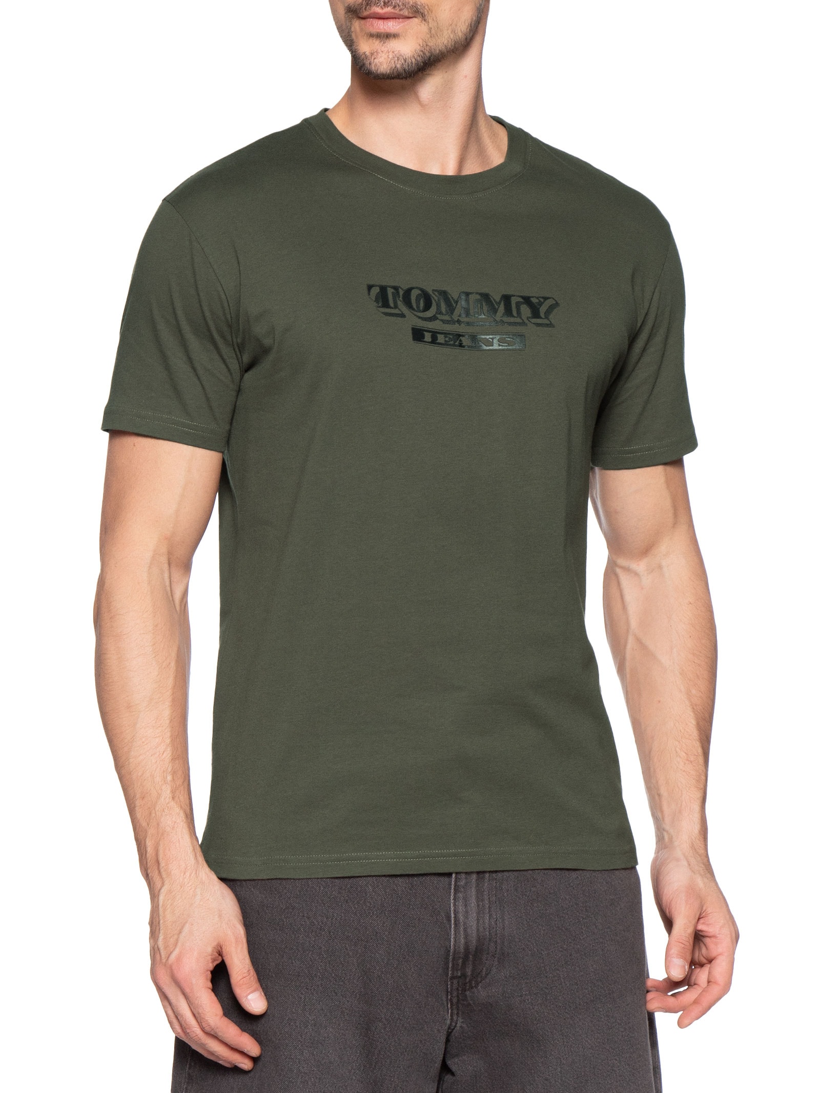 Camiseta Masculina Regular Fit Estampada Bills Font Verde Tommy Jeans
