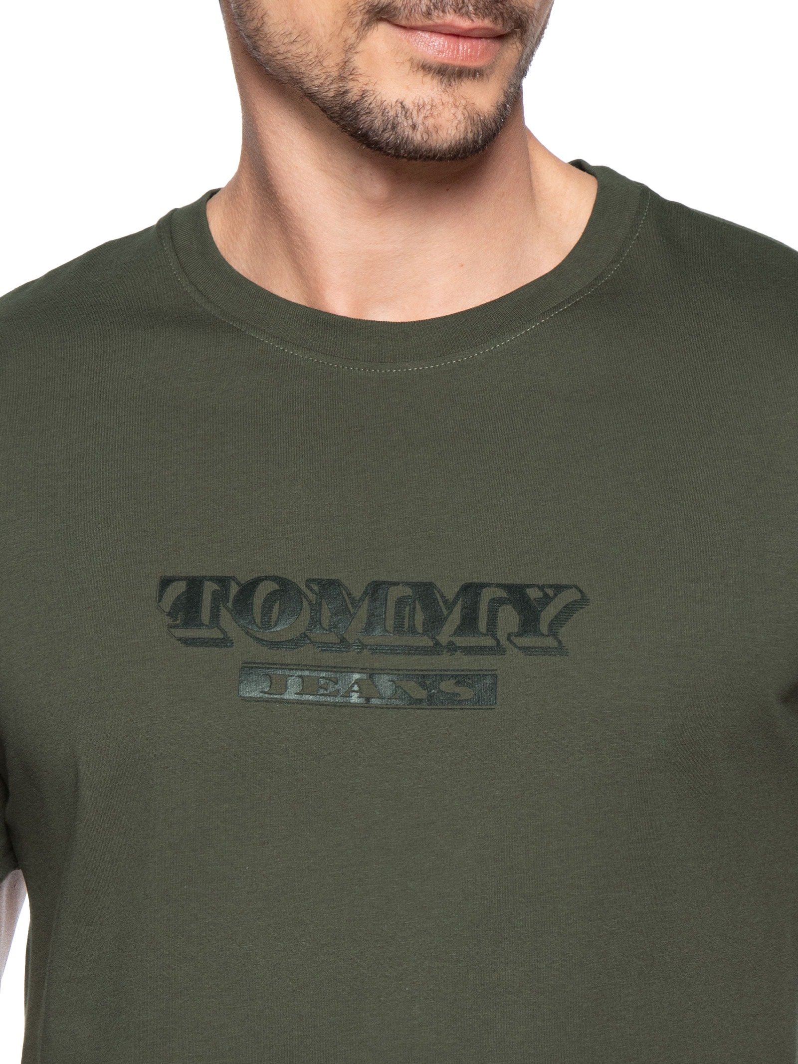 Camiseta Masculina Regular Fit Estampada Bills Font Verde Tommy Jeans
