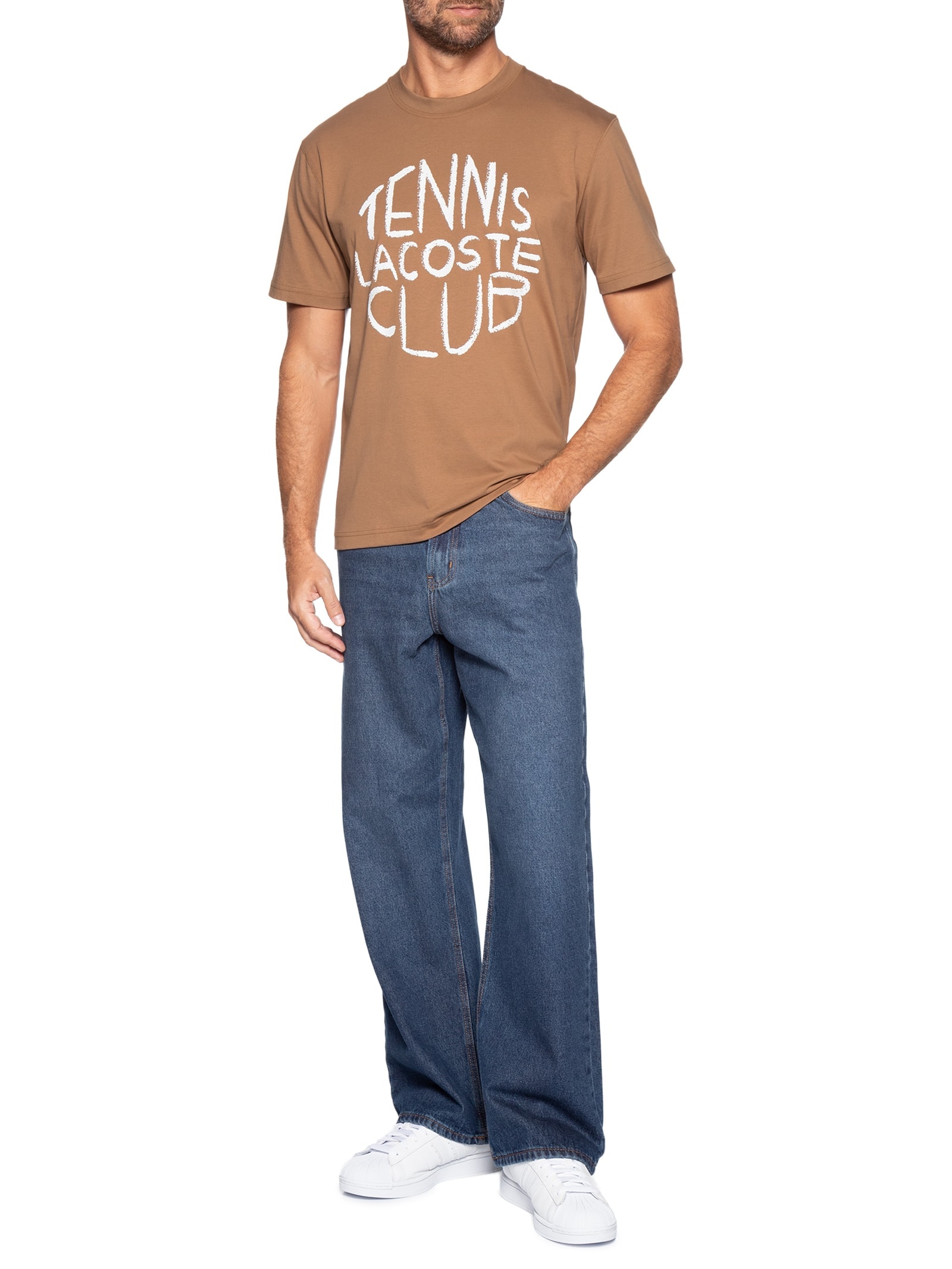 Camiseta Masculina Regular Fit Estampada Marrom Lacoste