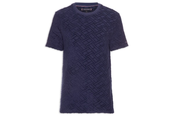 Camiseta Masculina Regular Fit Flag Jacquard - Azul