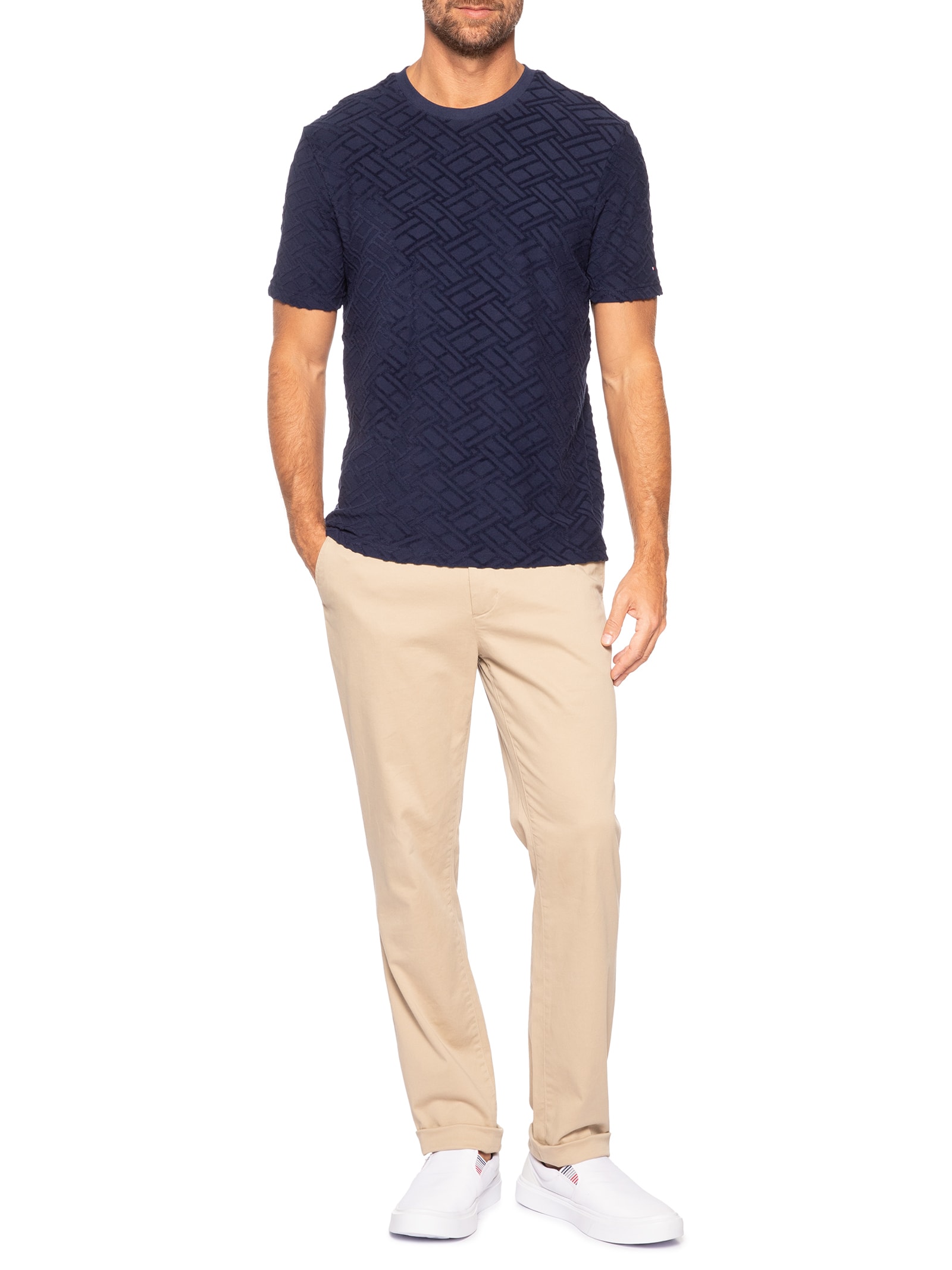 Camiseta Masculina Regular Fit Flag Jacquard Azul Tommy Hilfiger