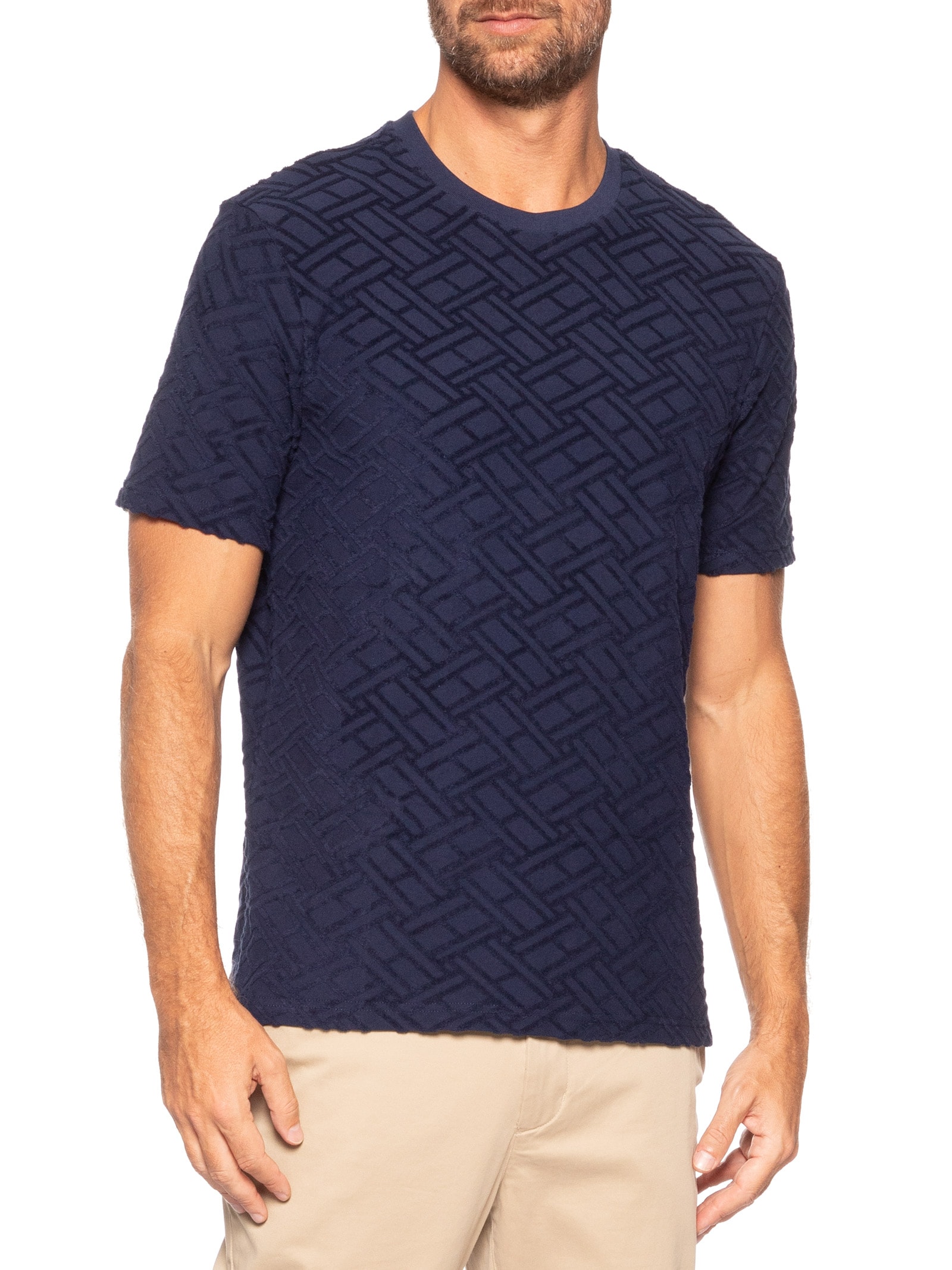 Camiseta Masculina Regular Fit Flag Jacquard Azul Tommy Hilfiger