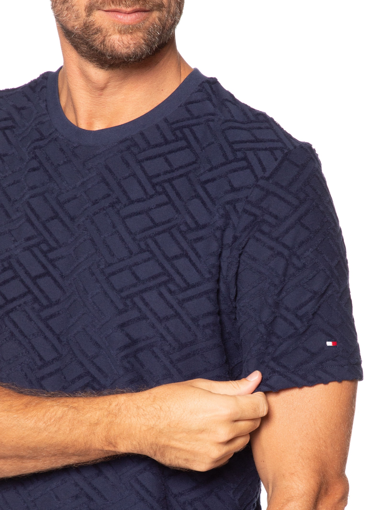 Camiseta Masculina Regular Fit Flag Jacquard Azul Tommy Hilfiger