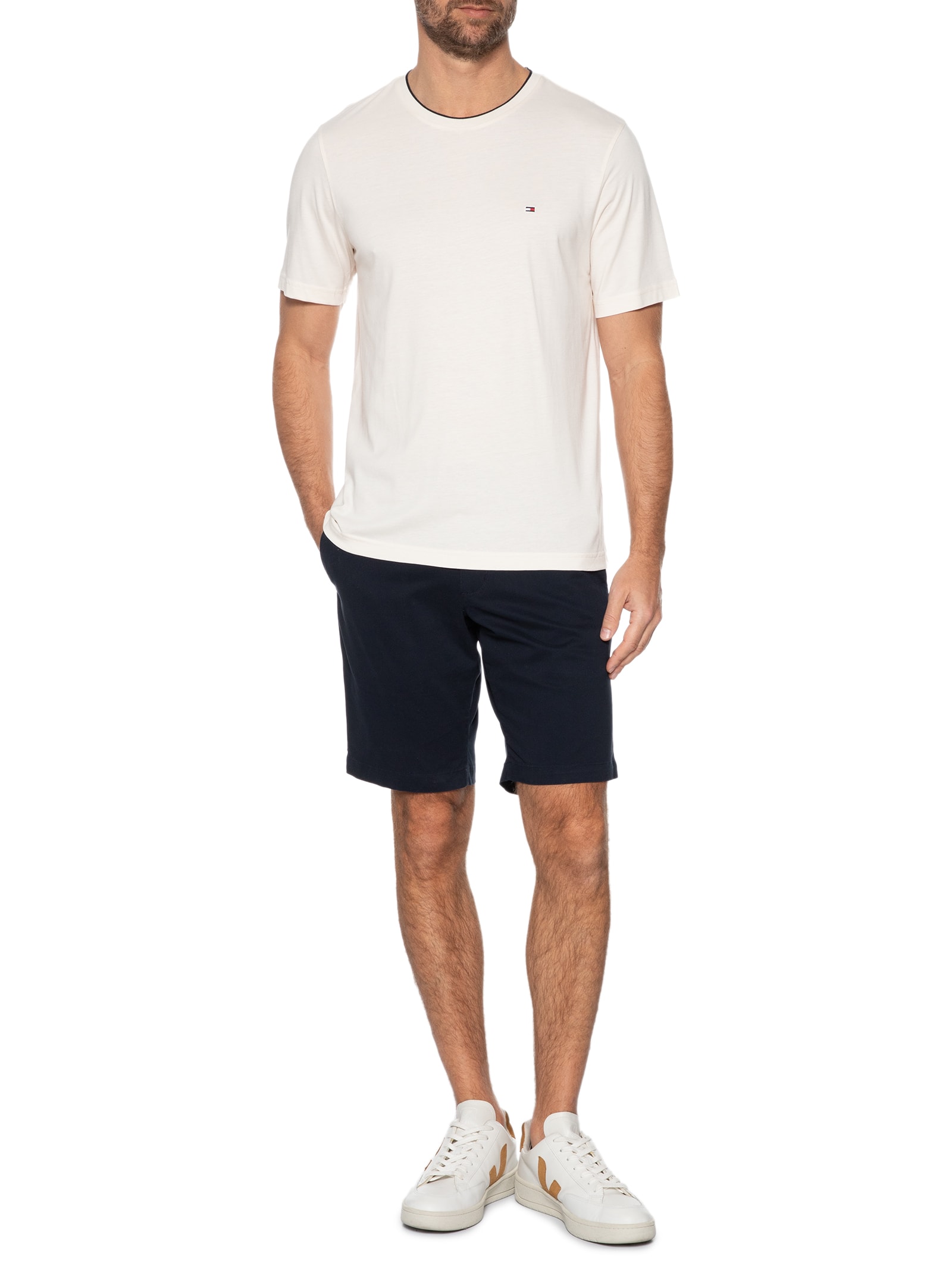 Camiseta Masculina Regular Fit Friso Gol Off White Tommy Hilfiger