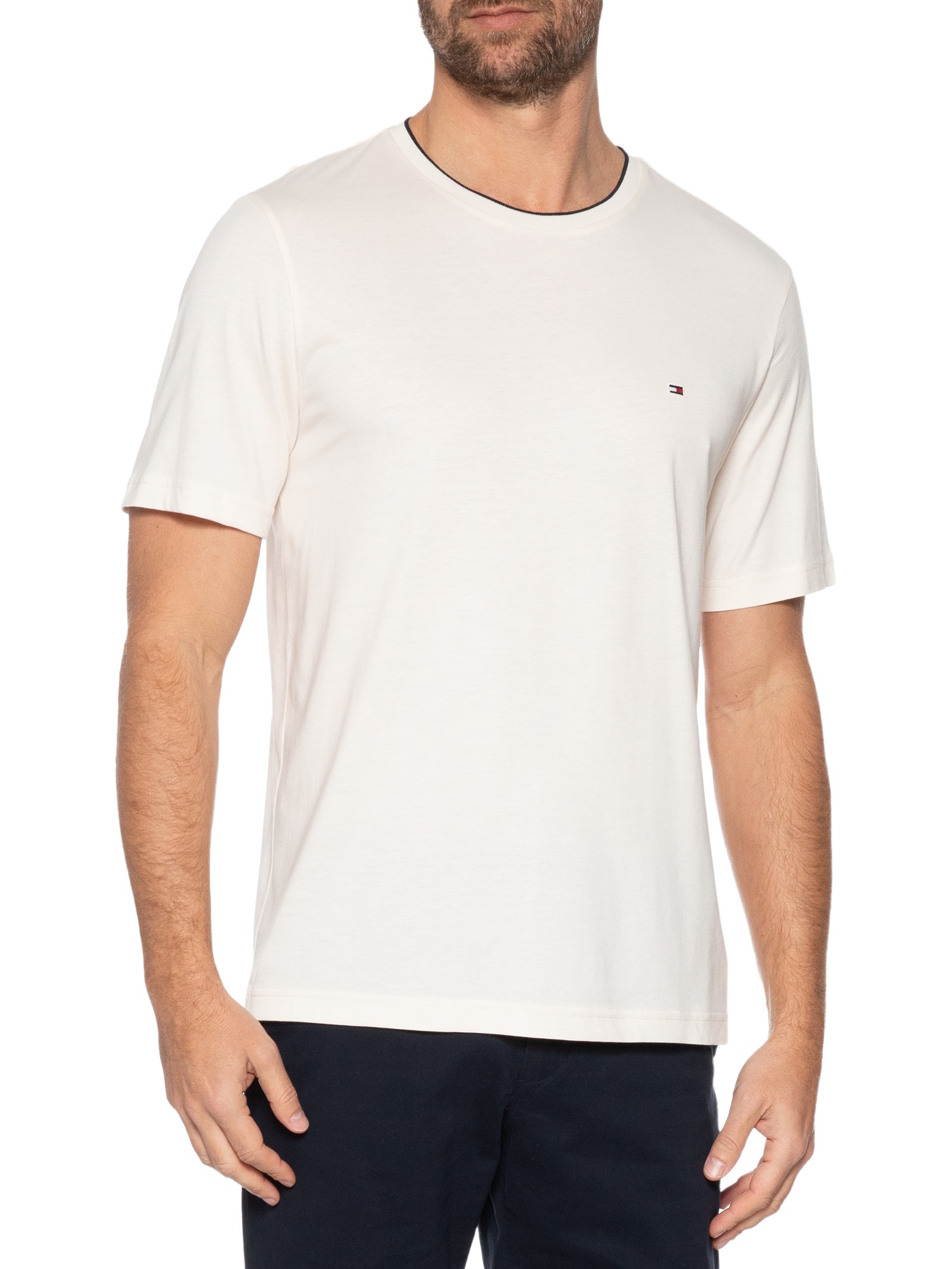 Camiseta Masculina Regular Fit Friso Gol Off White Tommy Hilfiger