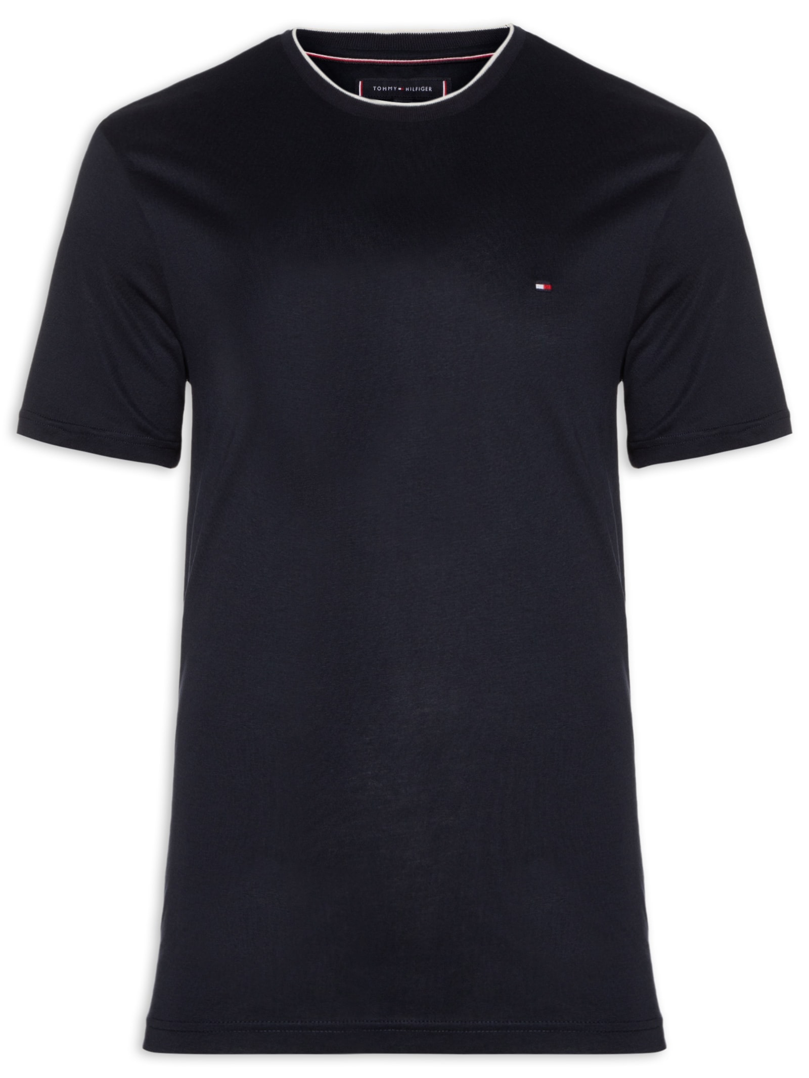 Camiseta Masculina Regular Fit Friso Gola Em Modal Sustentável Azul Tommy Hilfiger