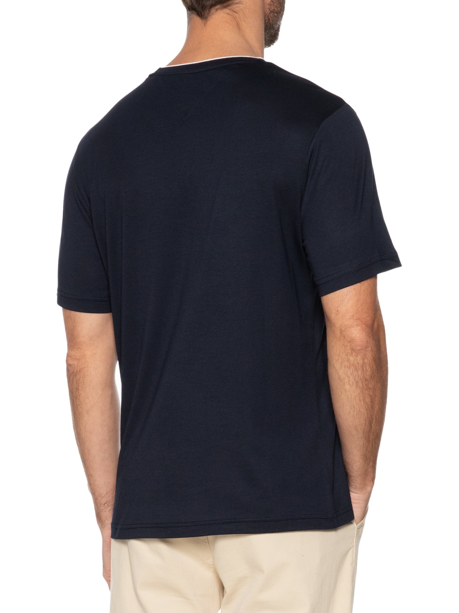 Camiseta Masculina Regular Fit Friso Gola Em Modal Sustentável Azul Tommy Hilfiger