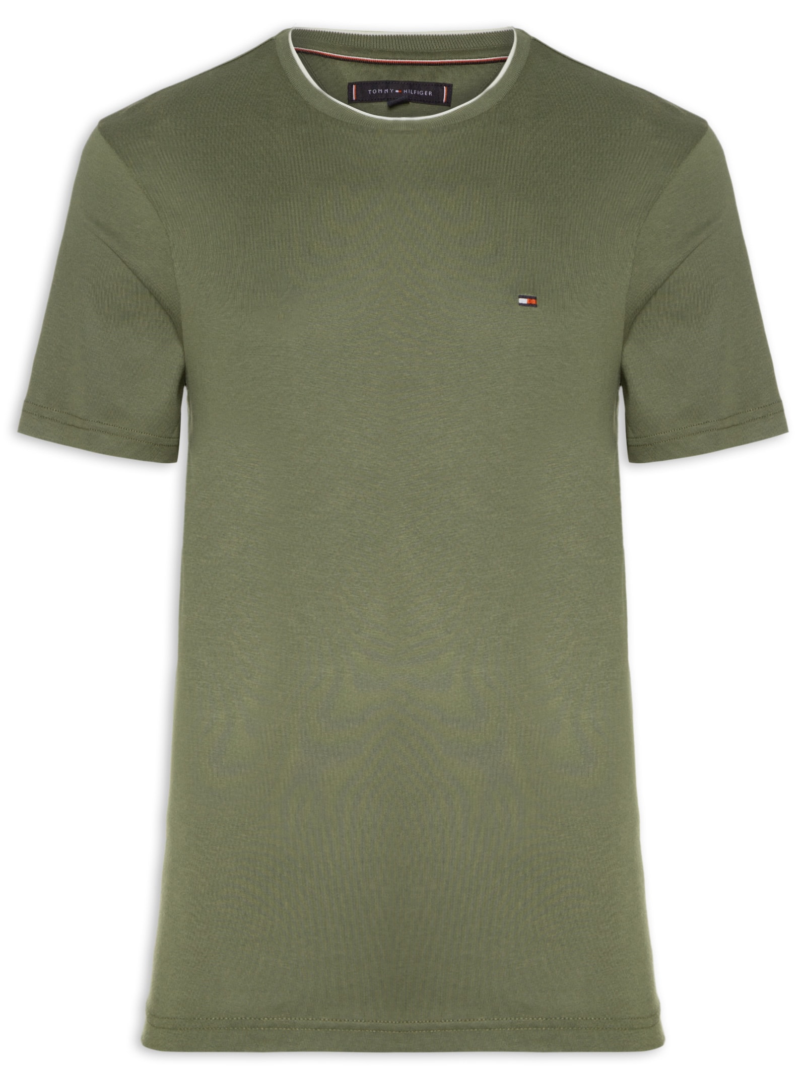 Camiseta Masculina Regular Fit Friso Gola Em Modal Sustentável Verde Tommy Hilfiger