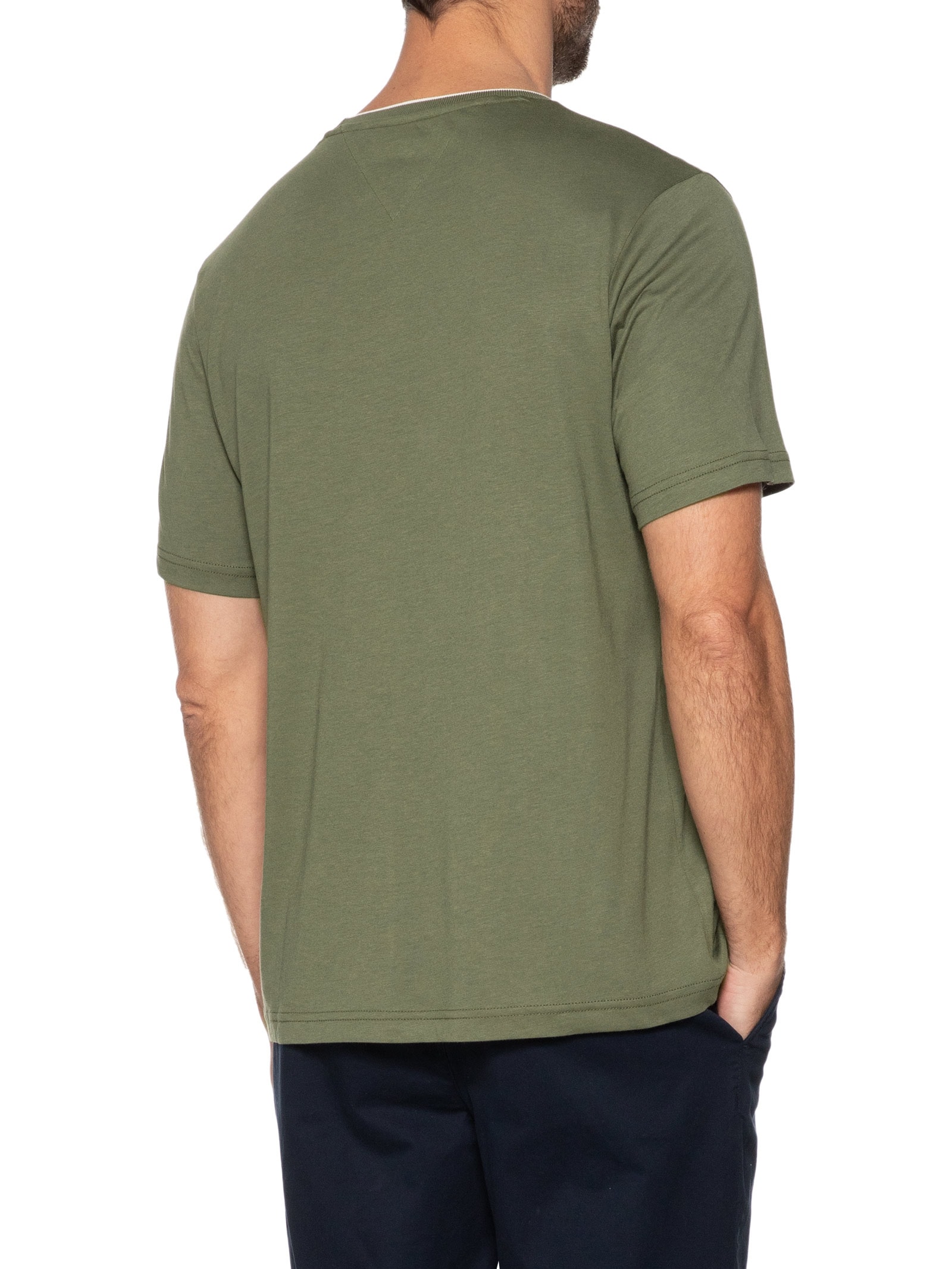 Camiseta Masculina Regular Fit Friso Gola Em Modal Sustentável Verde Tommy Hilfiger