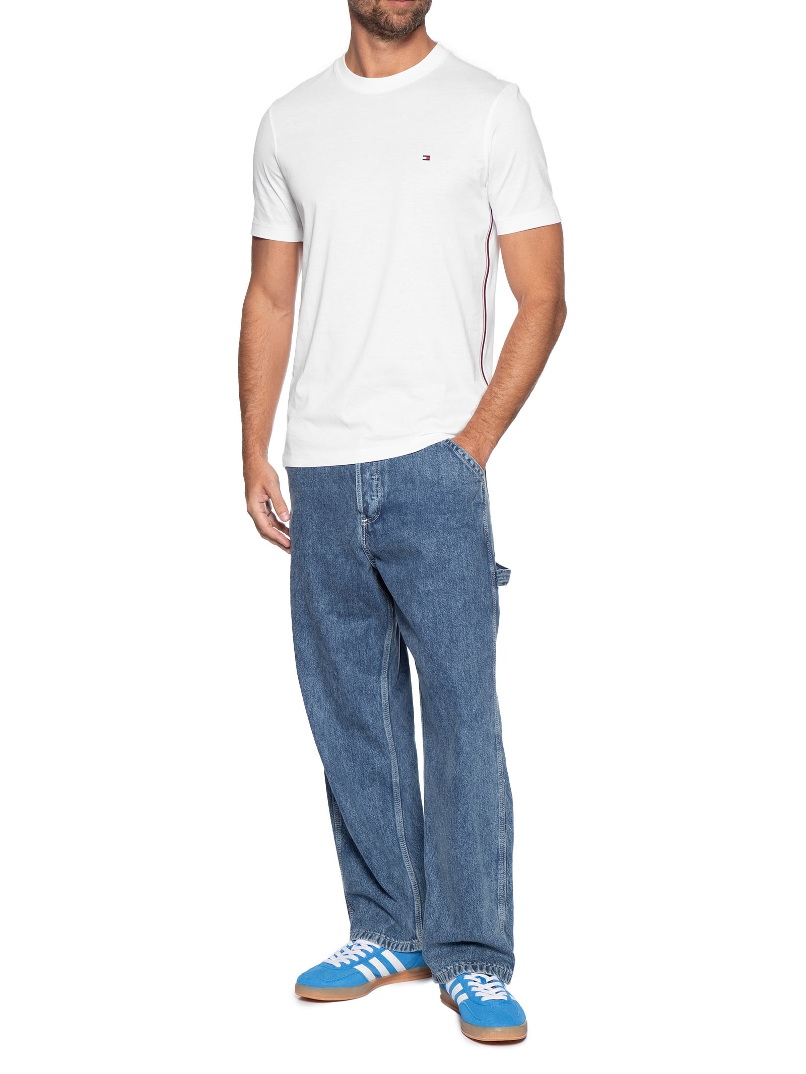 Camiseta Masculina Regular Fit Global Stripe Branco Tommy Hilfiger