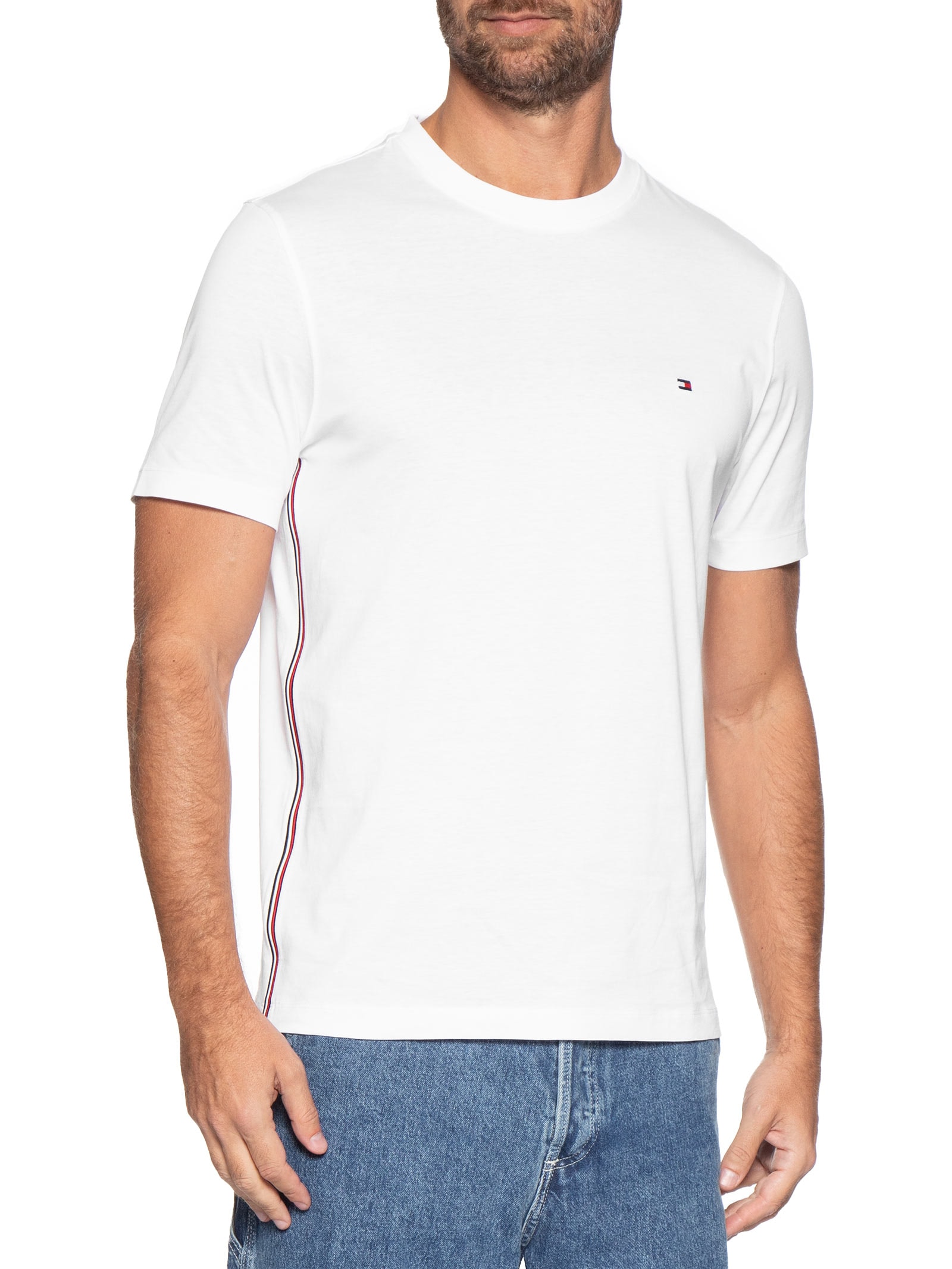 Camiseta Masculina Regular Fit Global Stripe Branco Tommy Hilfiger