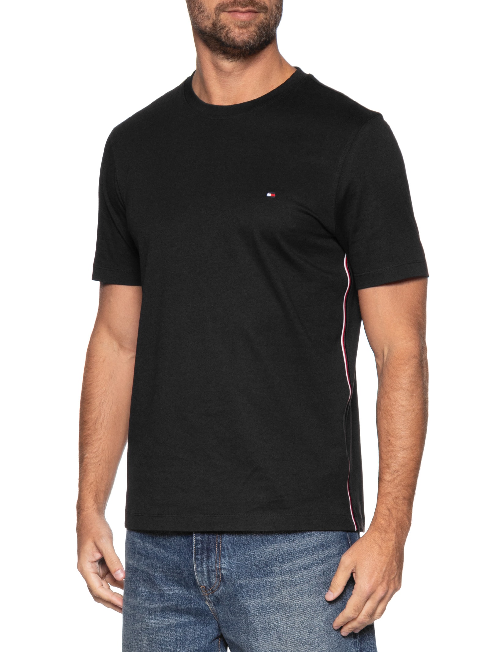 Camiseta Masculina Regular Fit Global Stripe Preto Tommy Hilfiger