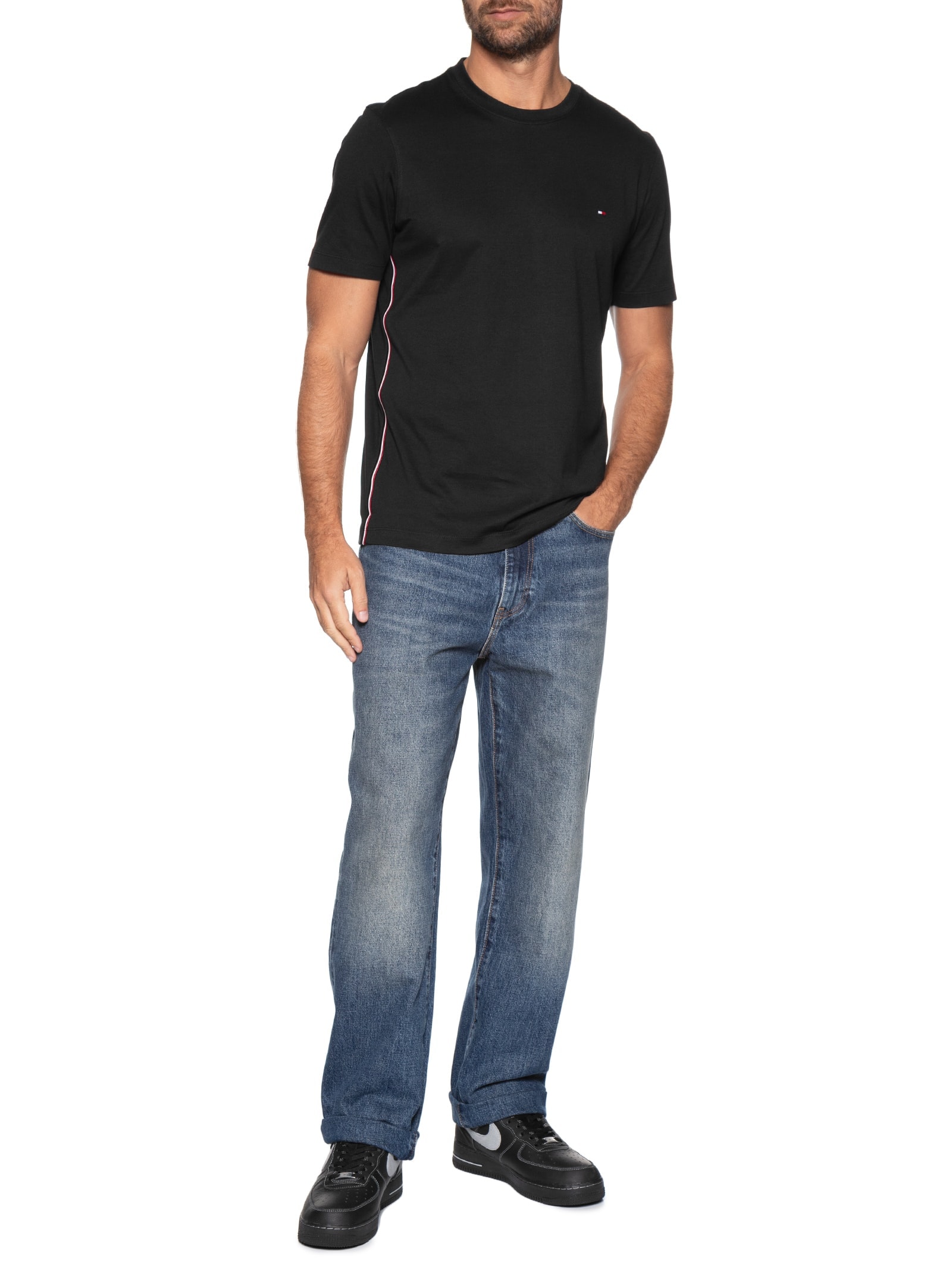Camiseta Masculina Regular Fit Global Stripe Preto Tommy Hilfiger