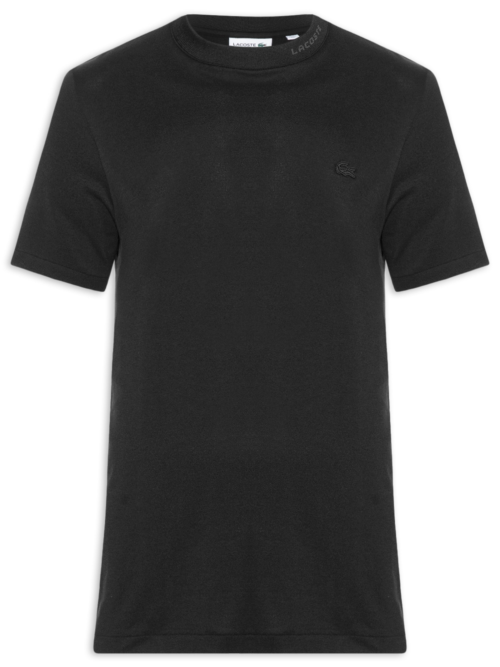 Camiseta Masculina Regular Fit Gola Jacquard Ultra Light Piquet Preto Lacoste