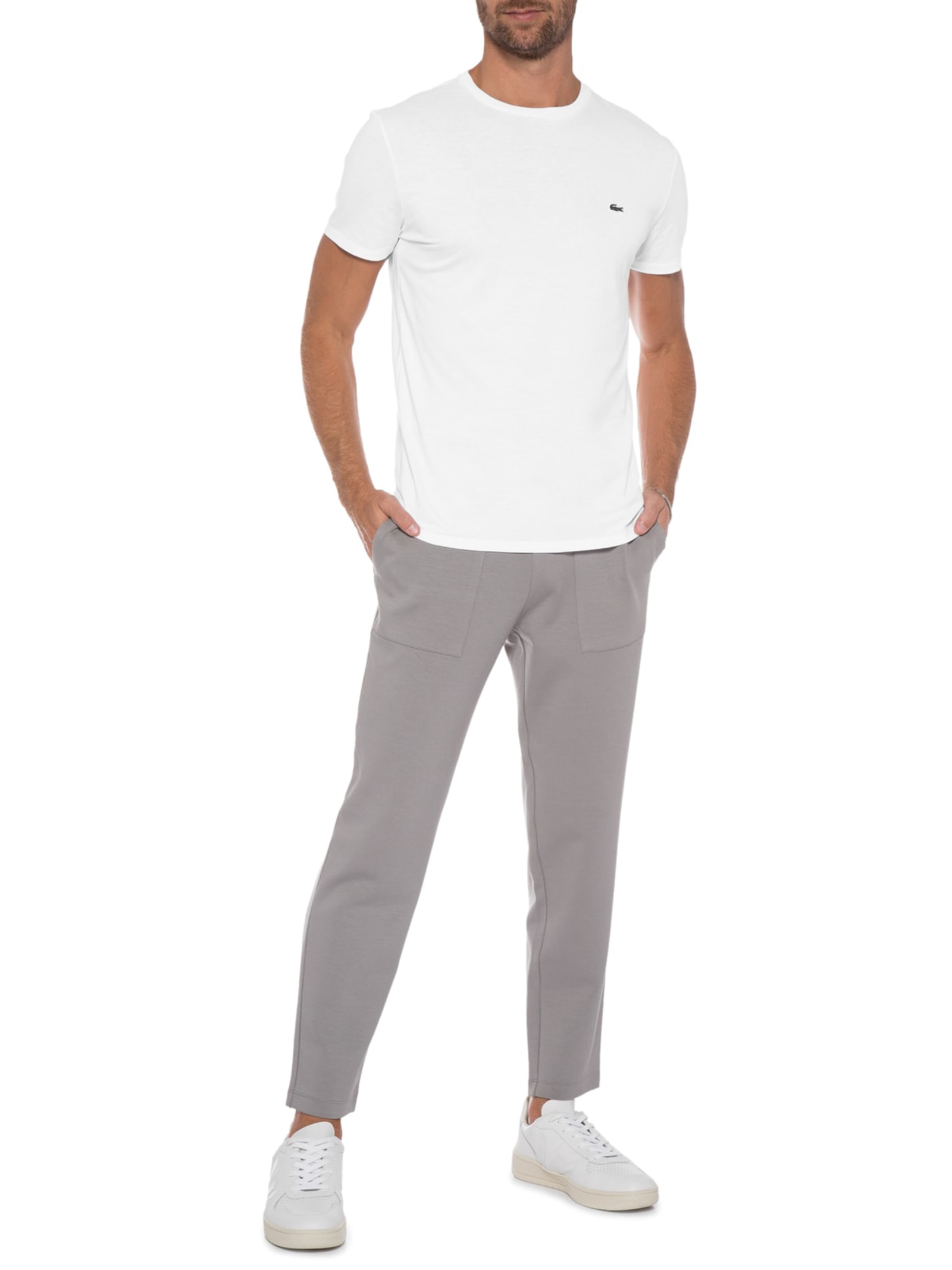 Camiseta Masculina Regular Fit Gola Redonda Em Algodão Pima Branco Lacoste