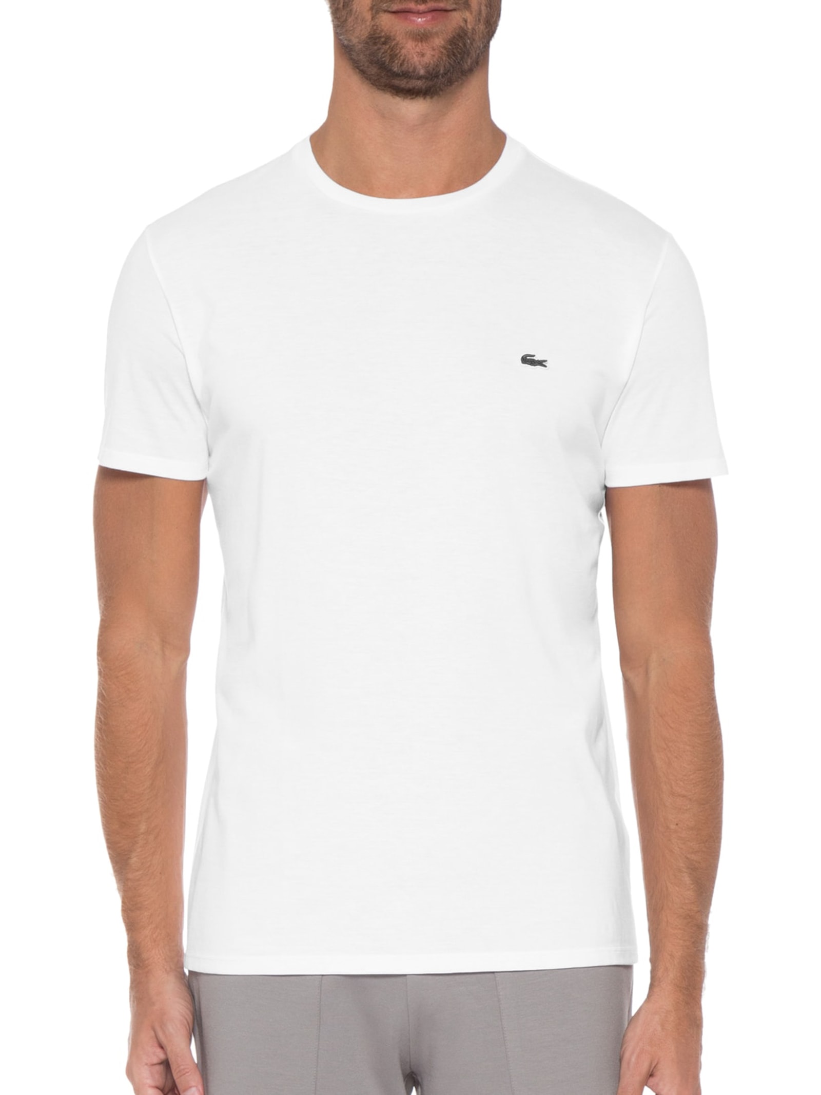 Camiseta Masculina Regular Fit Gola Redonda Em Algodão Pima Branco Lacoste