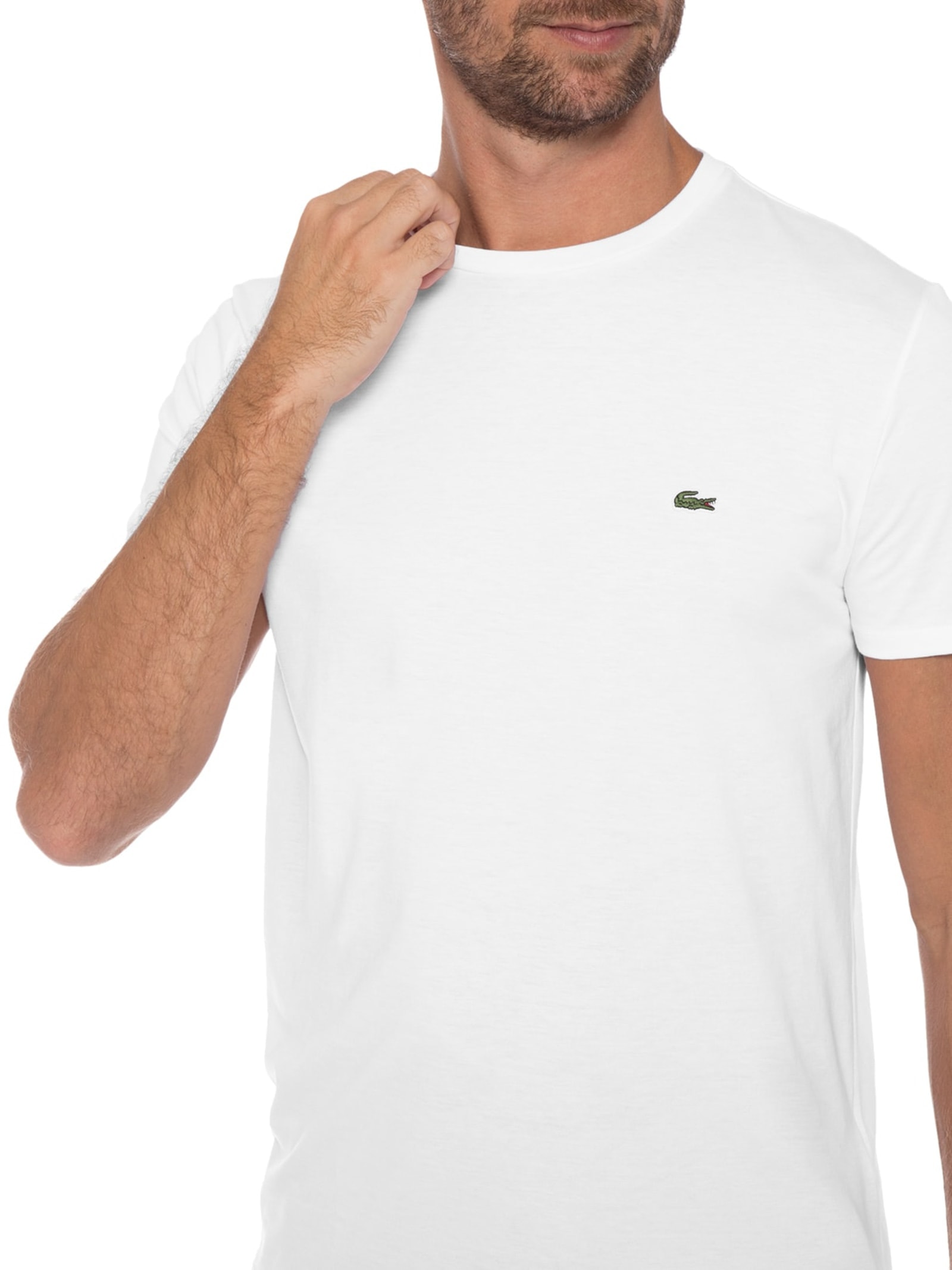Camiseta Masculina Regular Fit Gola Redonda Em Algodão Pima Branco Lacoste