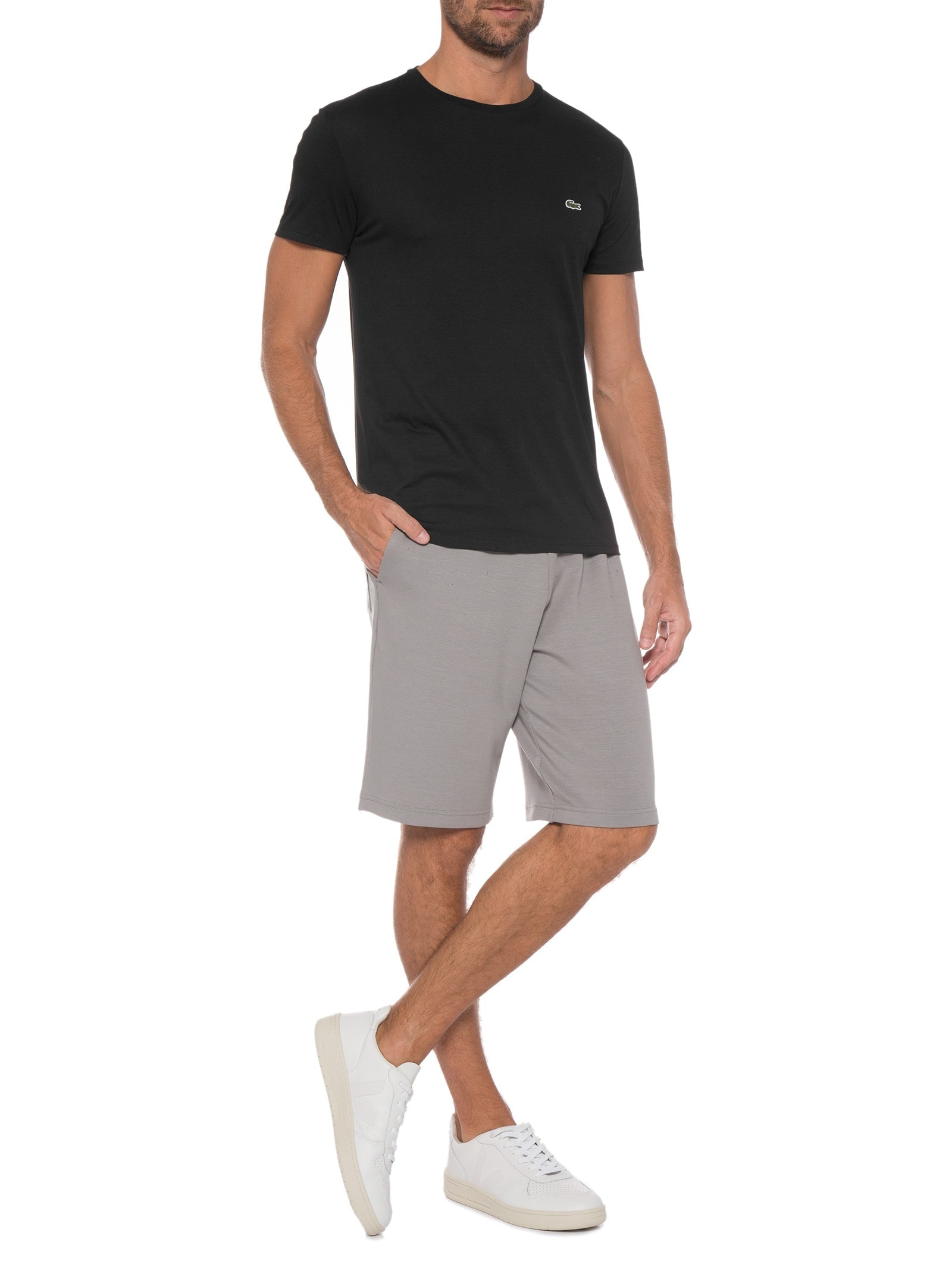 Camiseta Masculina Regular Fit Gola Redonda Em Algodão Pima Preto  Lacoste