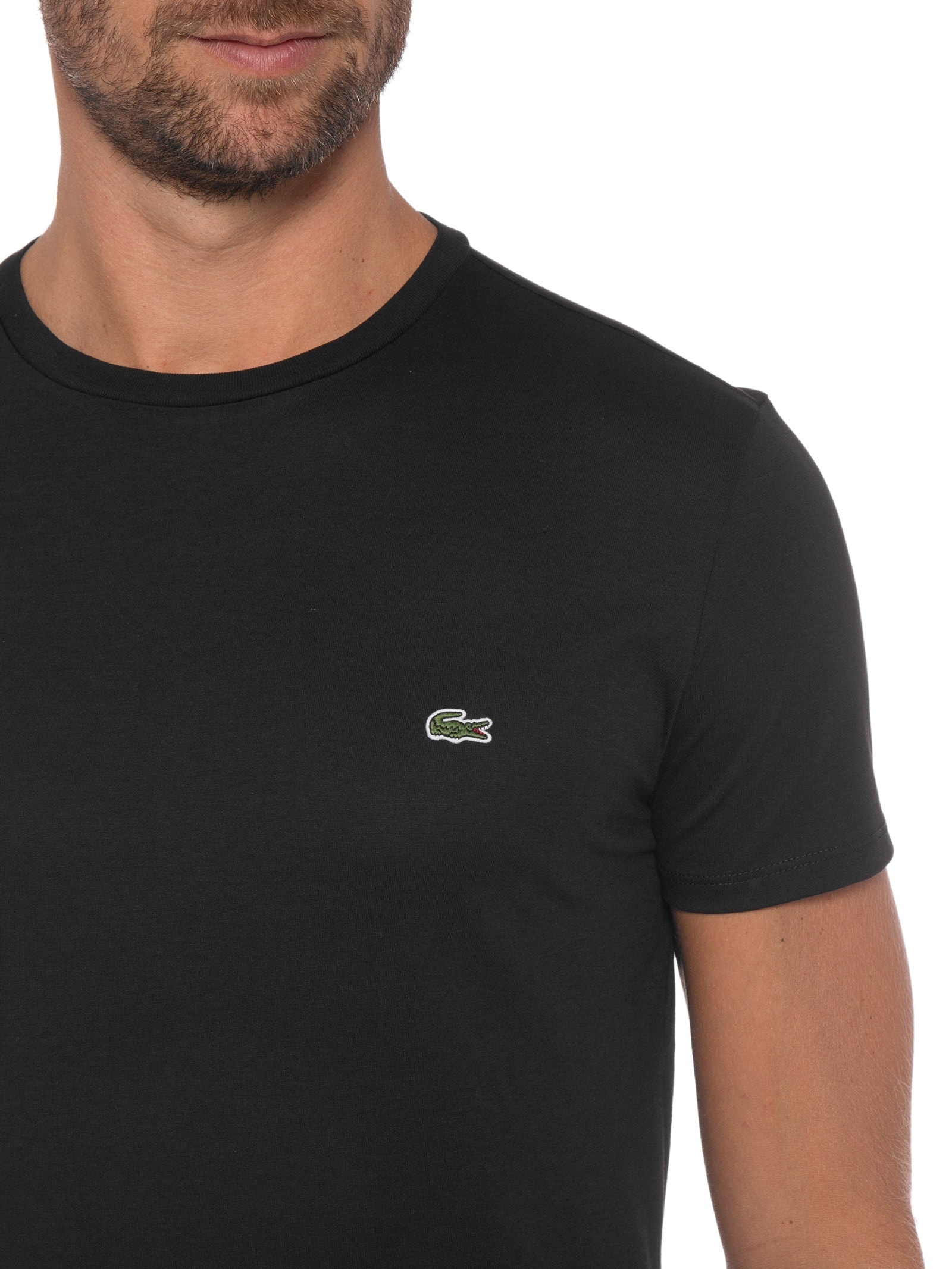 Camiseta Masculina Regular Fit Gola Redonda Em Algodão Pima Preto  Lacoste