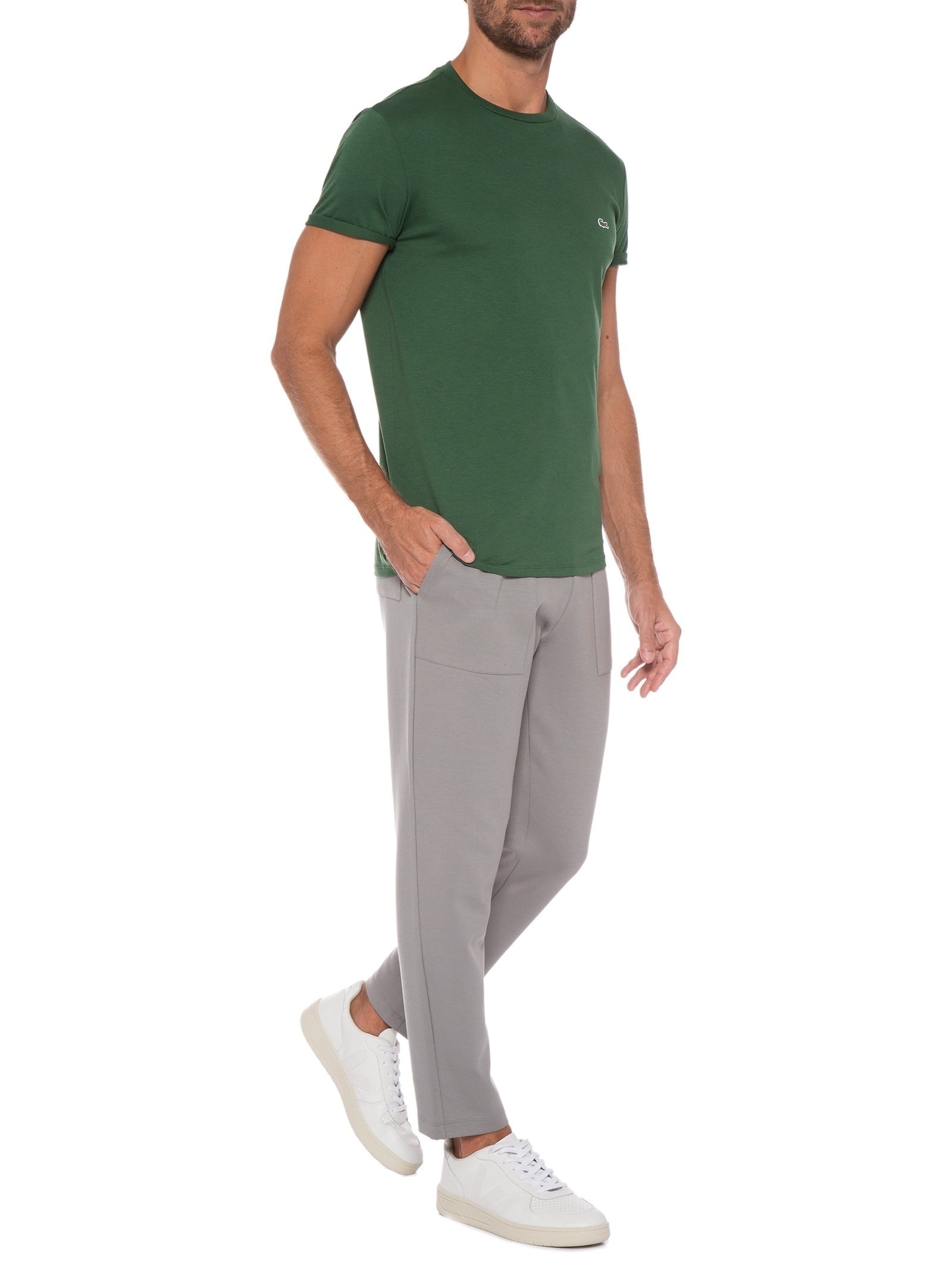 Camiseta Masculina Regular Fit Gola Redonda Em Algodão Pima Verde Lacoste