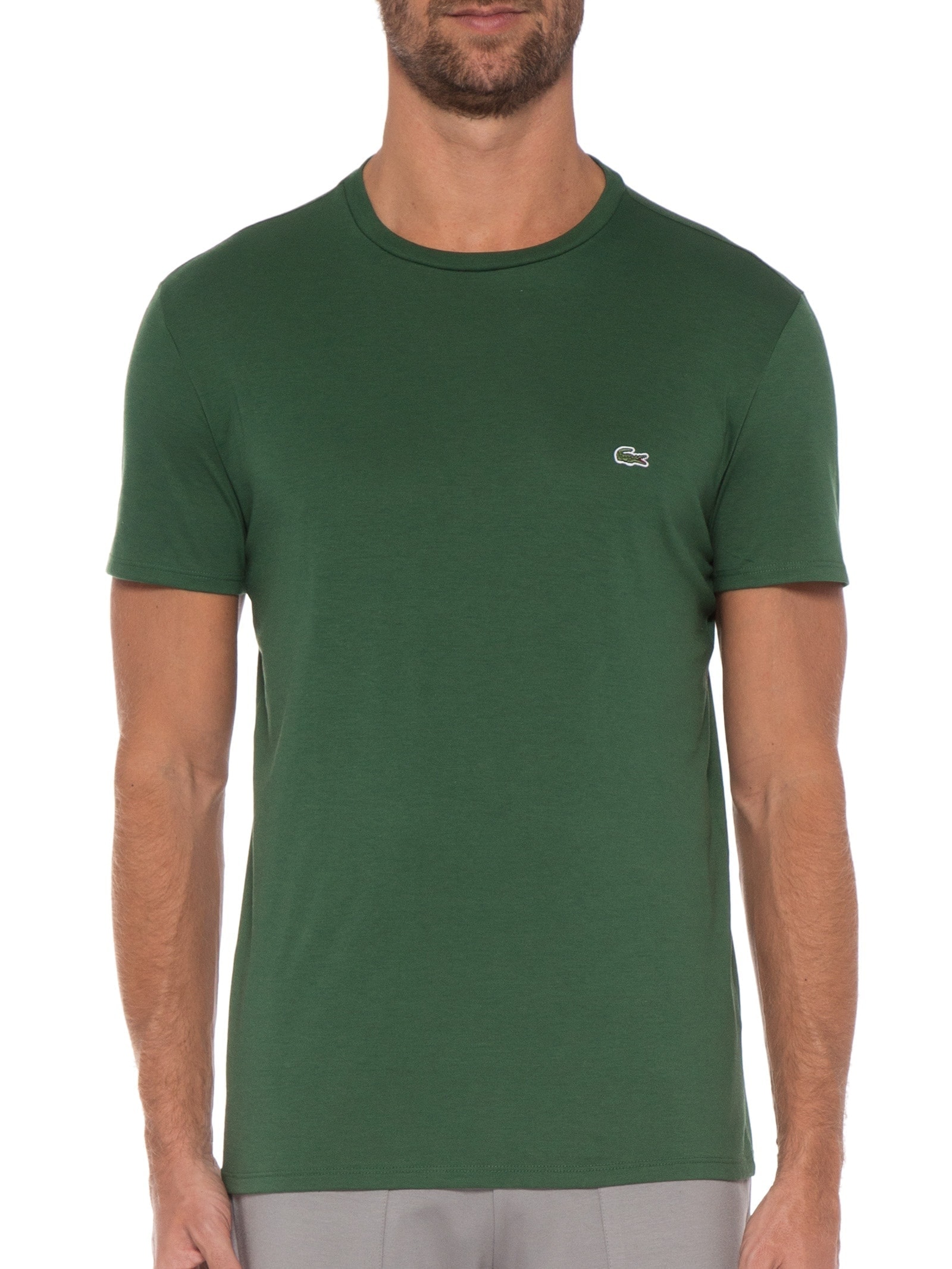 Camiseta Masculina Regular Fit Gola Redonda Em Algodão Pima Verde Lacoste