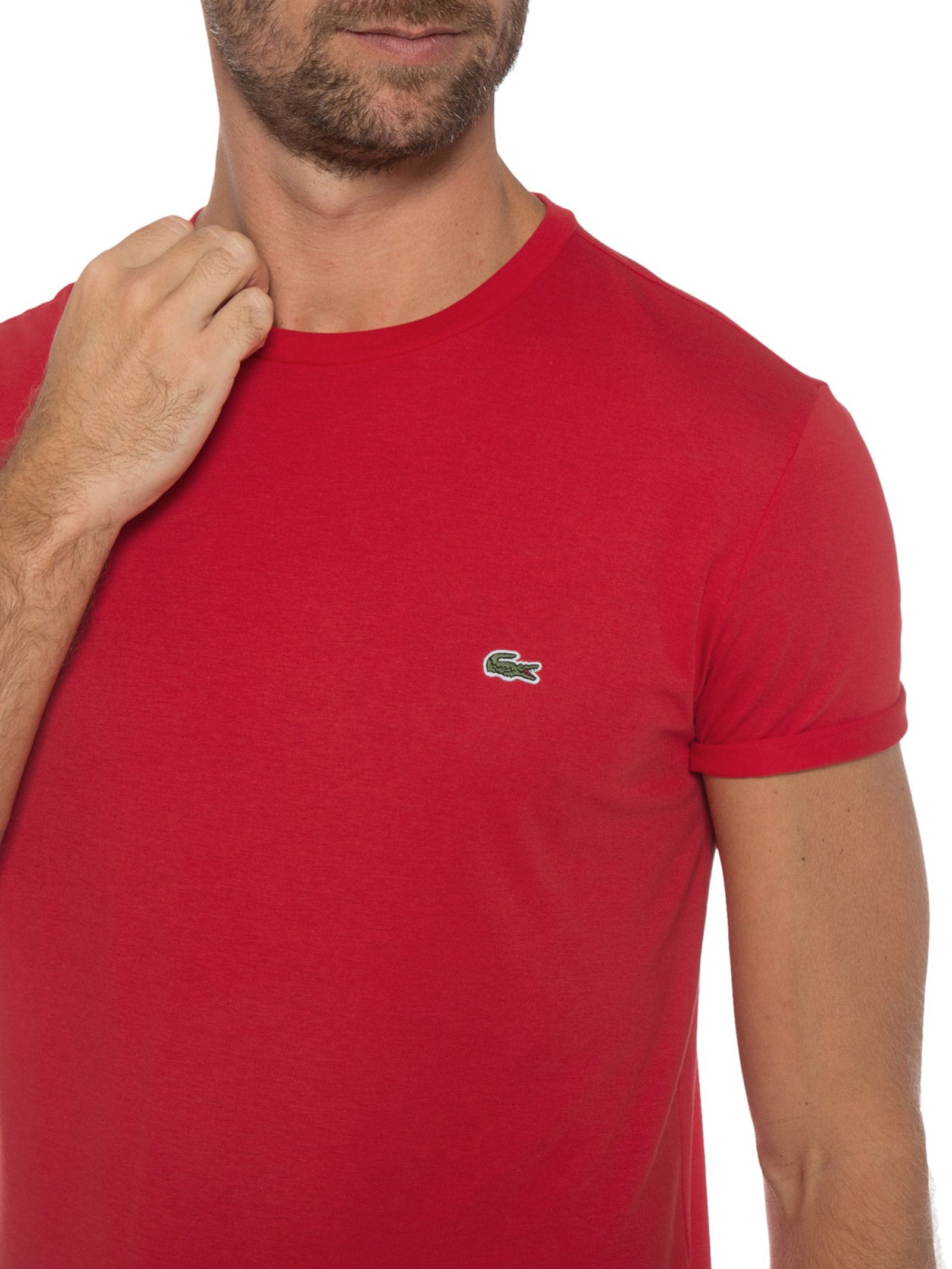Camiseta Masculina Regular Fit Gola Redonda Em Algodão Pima Vermelho Lacoste