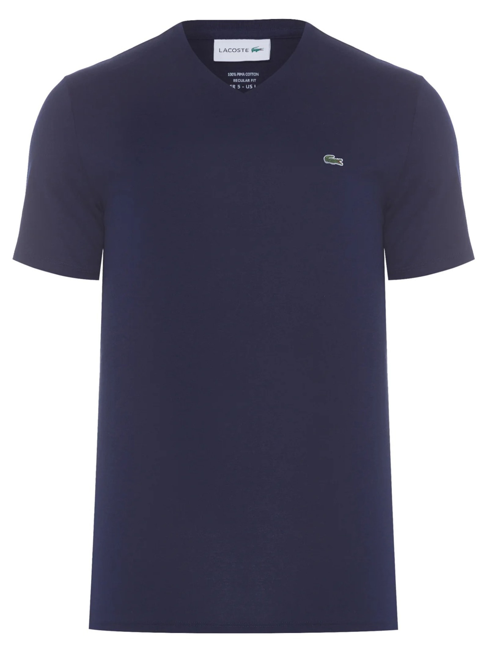Camiseta Masculina Regular Fit Gola V Em Algodão Pima Azul Lacoste
