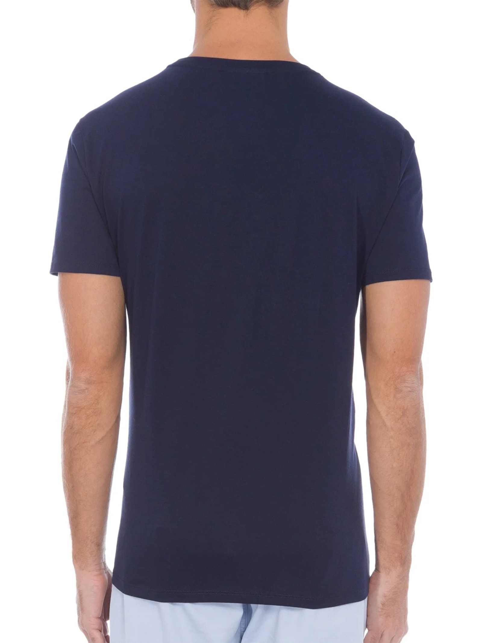 Camiseta Masculina Regular Fit Gola V Em Algodão Pima Azul Lacoste