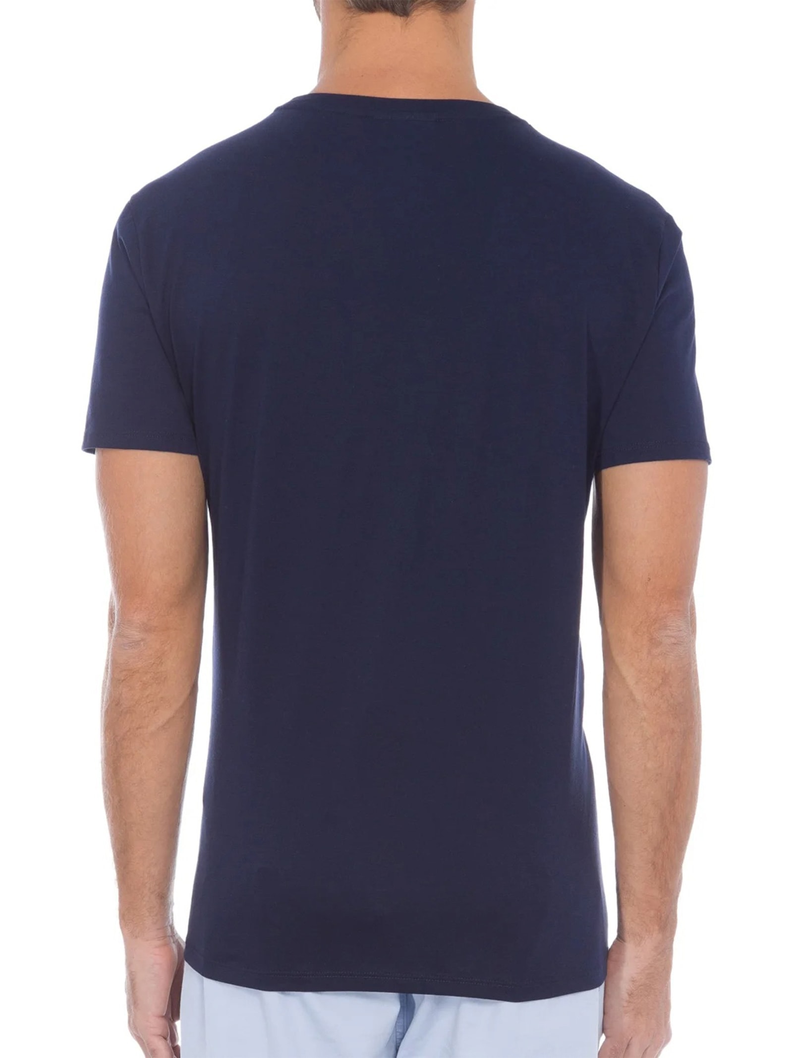 Camiseta Masculina Regular Fit Gola V Em Algodão Pima Azul Lacoste