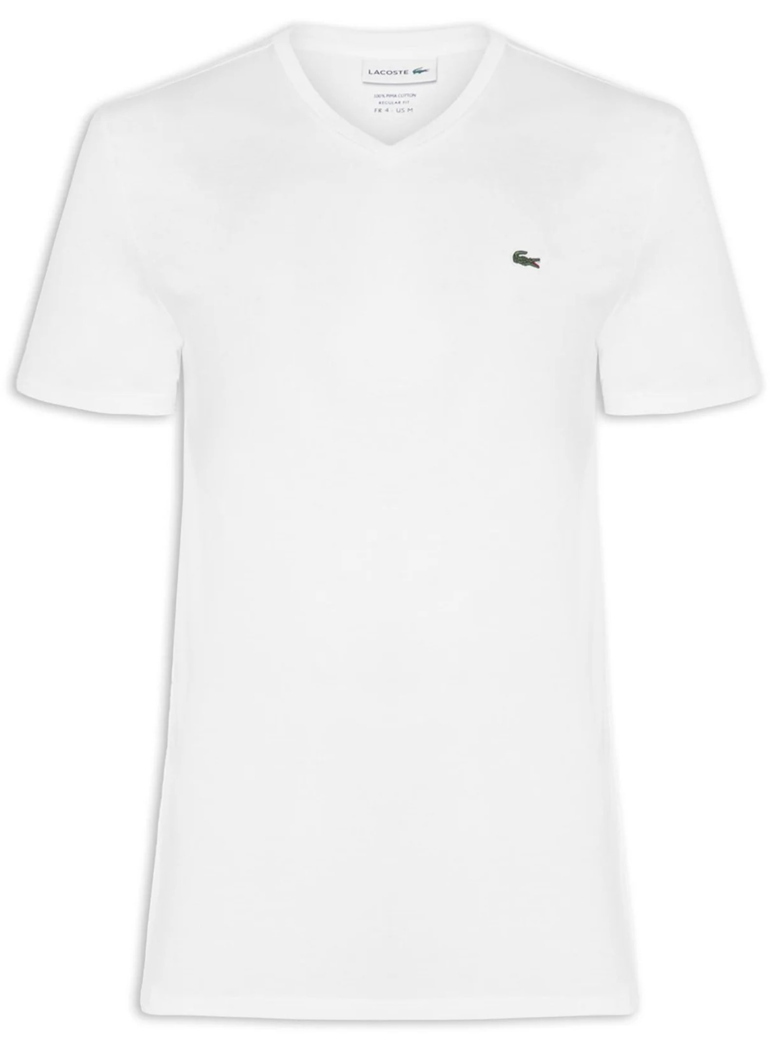 Camiseta Masculina Regular Fit Gola V Em Algodão Pima Branco Lacoste