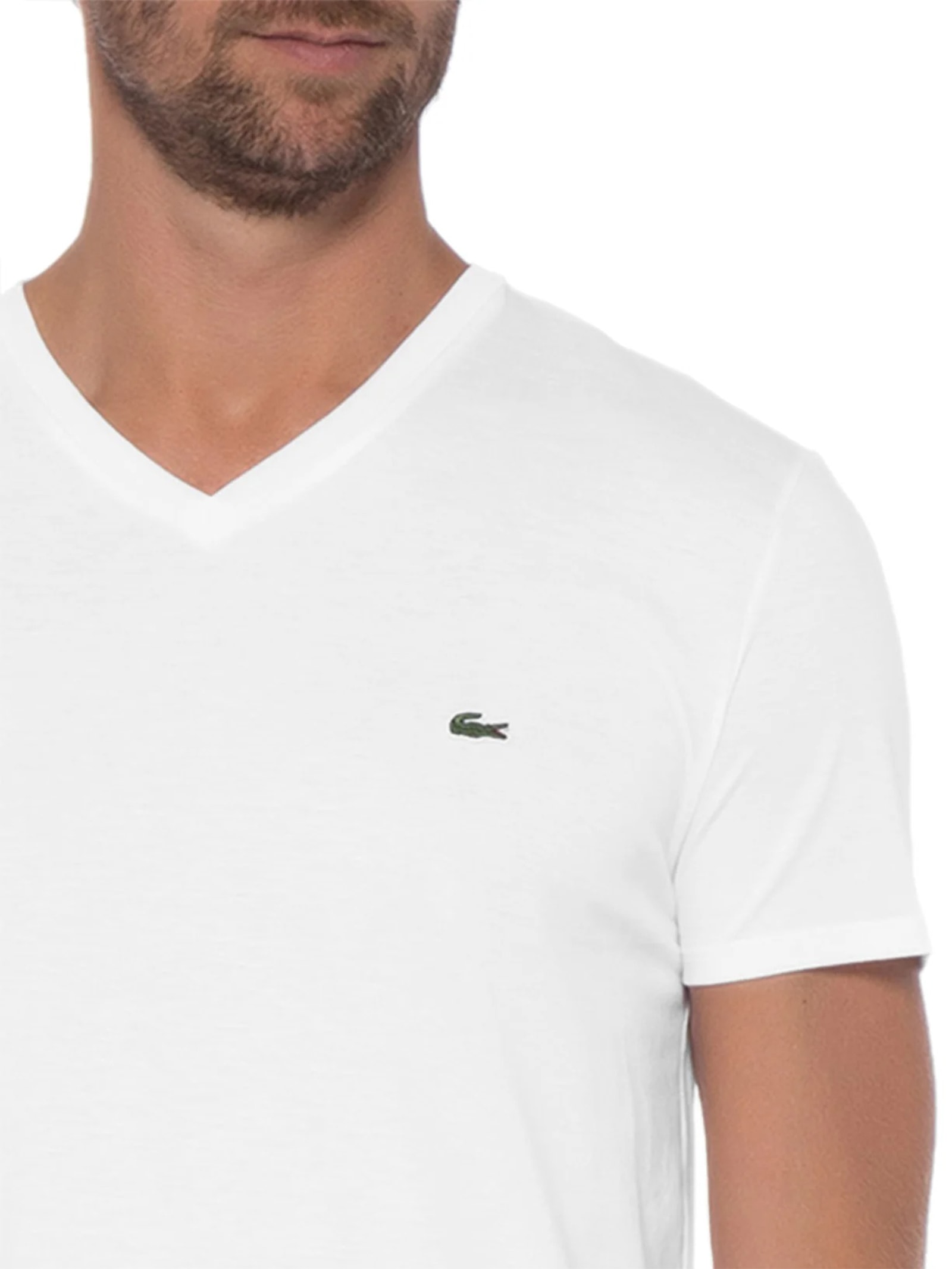 Camiseta Masculina Regular Fit Gola V Em Algodão Pima Branco Lacoste