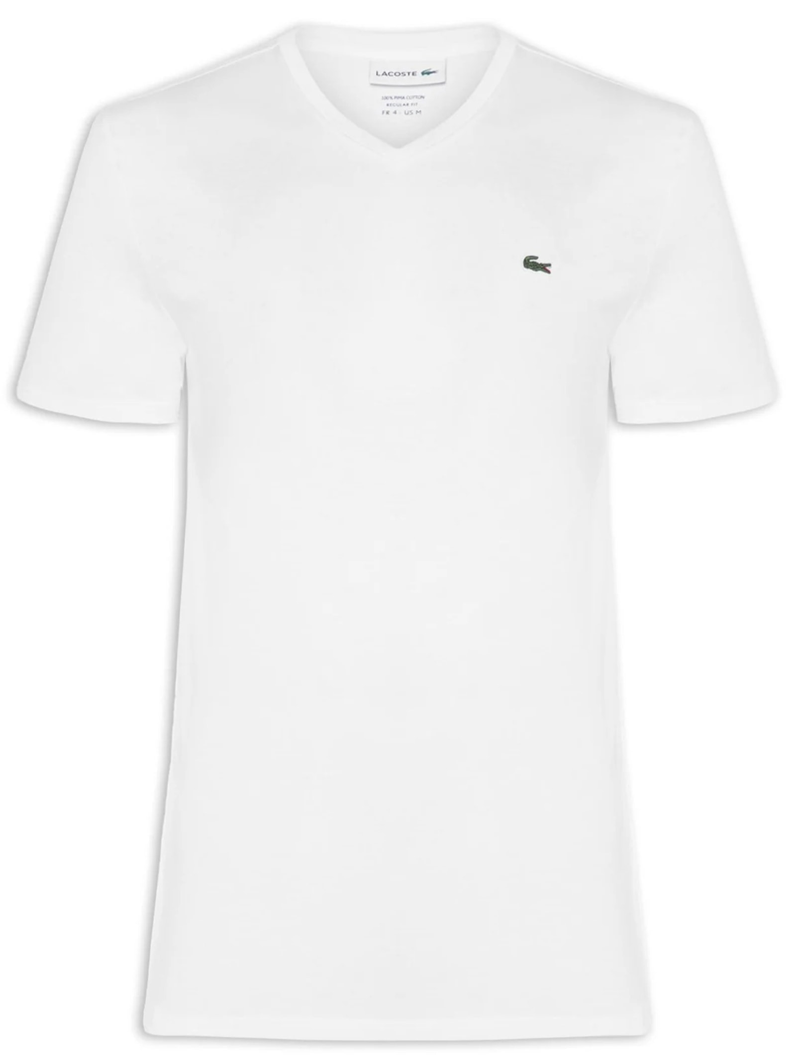 Camiseta Masculina Regular Fit Gola V Em Algodão Pima Branco Lacoste