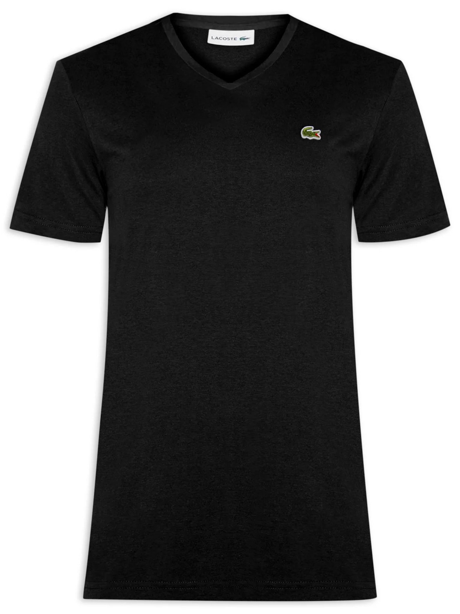 Camiseta Masculina Regular Fit Gola V Em Algodão Pima Preto Lacoste