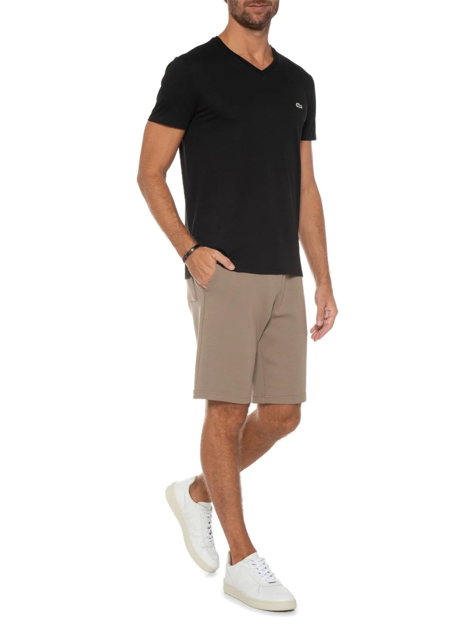 Camiseta Masculina Regular Fit Gola V Em Algodão Pima Preto Lacoste