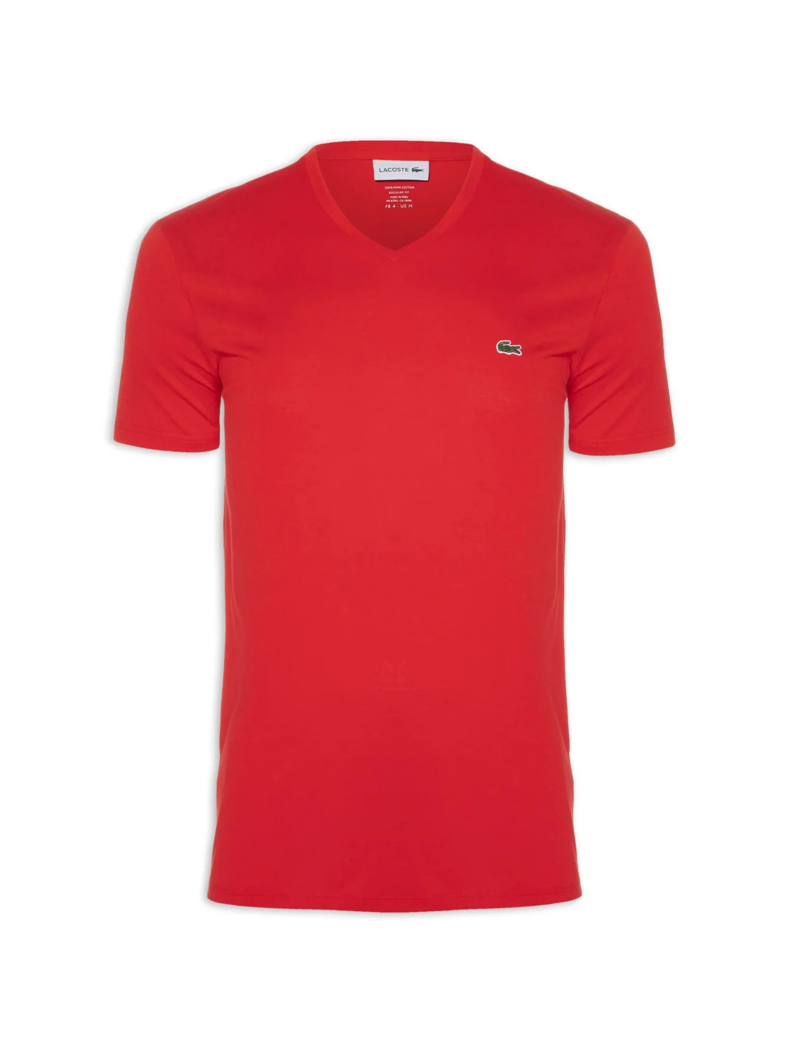 Camiseta Masculina Regular Fit Gola V Em Algodão Pima Vermelho  Lacoste