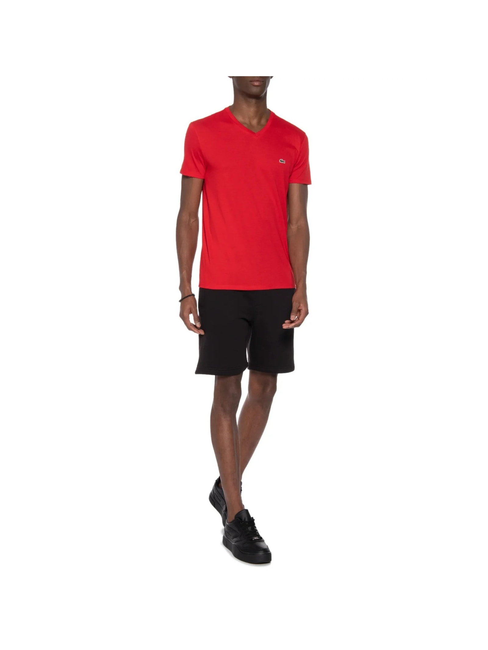 Camiseta Masculina Regular Fit Gola V Em Algodão Pima Vermelho  Lacoste