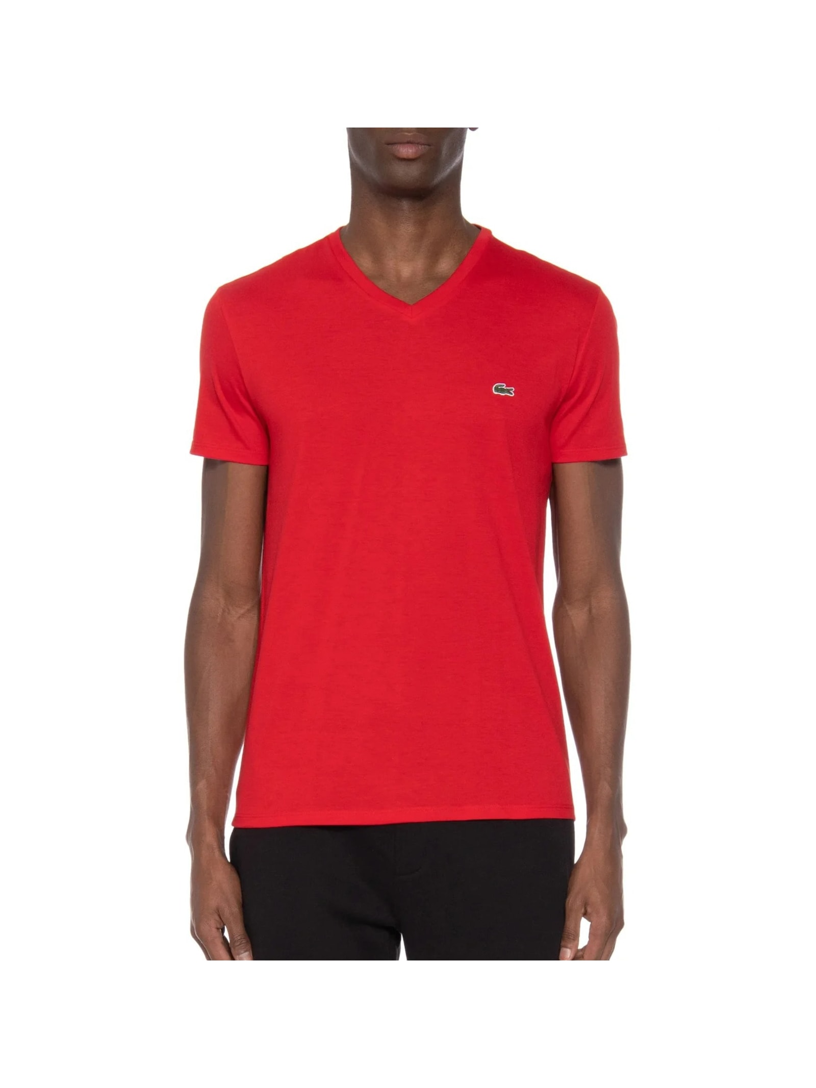 Camiseta Masculina Regular Fit Gola V Em Algodão Pima Vermelho  Lacoste
