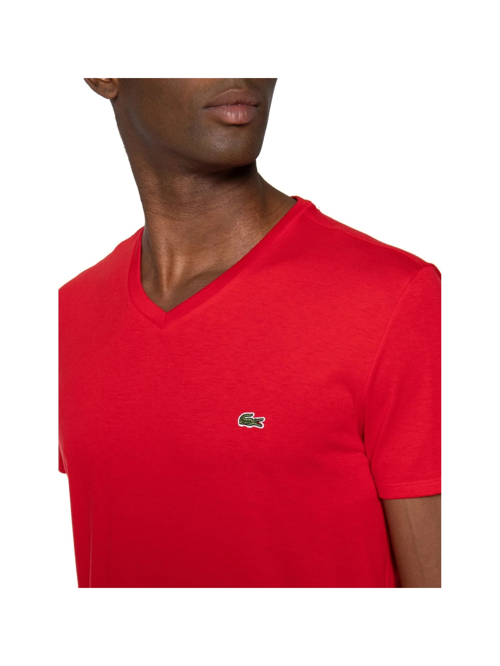 Camiseta Masculina Regular Fit Gola V Em Algodão Pima Vermelho  Lacoste