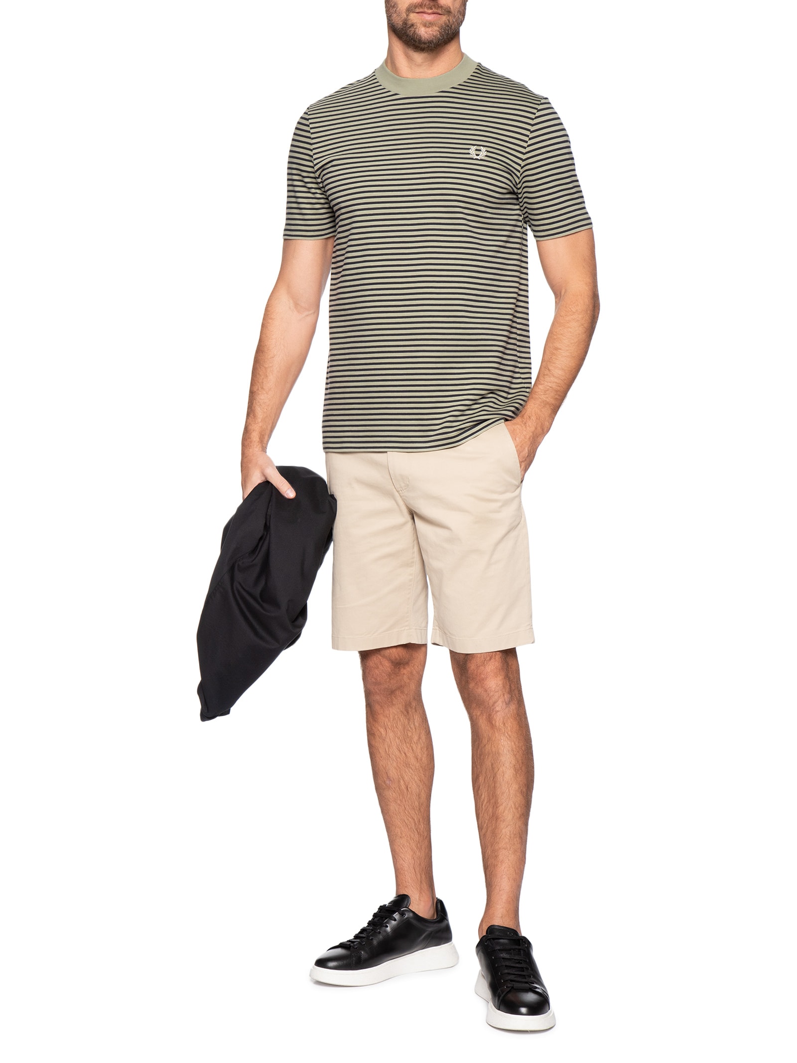 Camiseta Masculina Regular Fit Heavy Cotton Listras Finas Verde Fred Perry