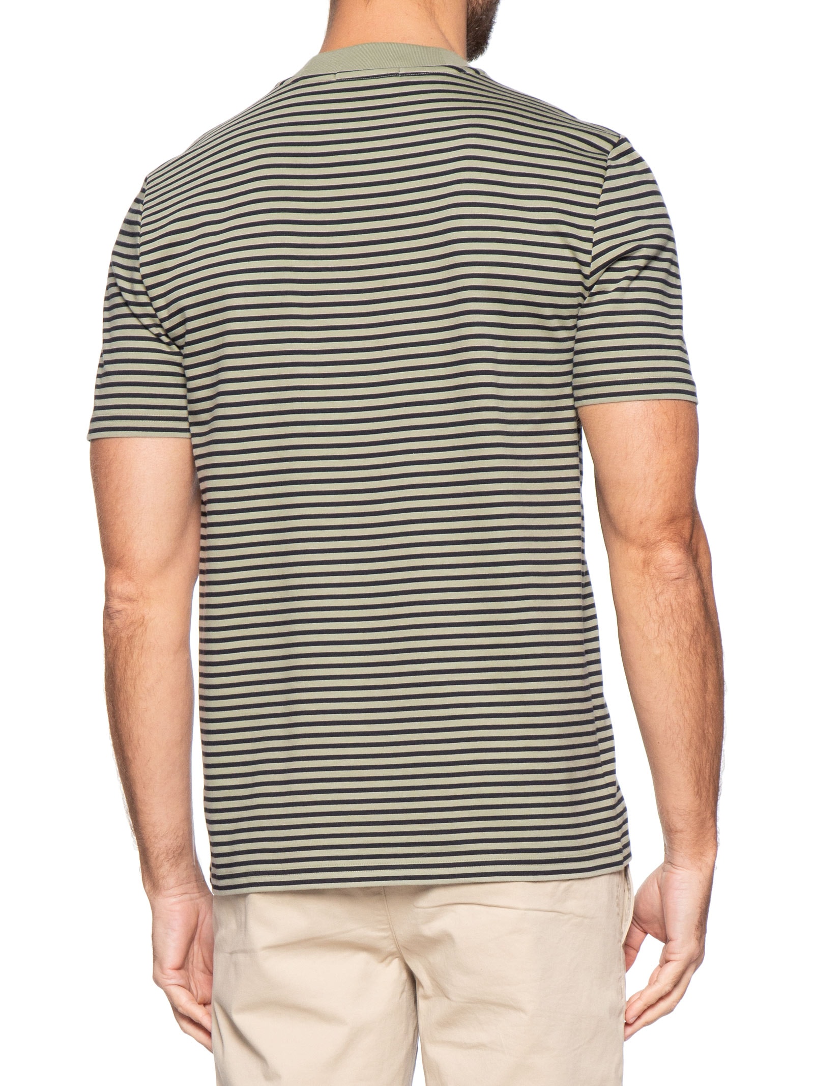 Camiseta Masculina Regular Fit Heavy Cotton Listras Finas Verde Fred Perry
