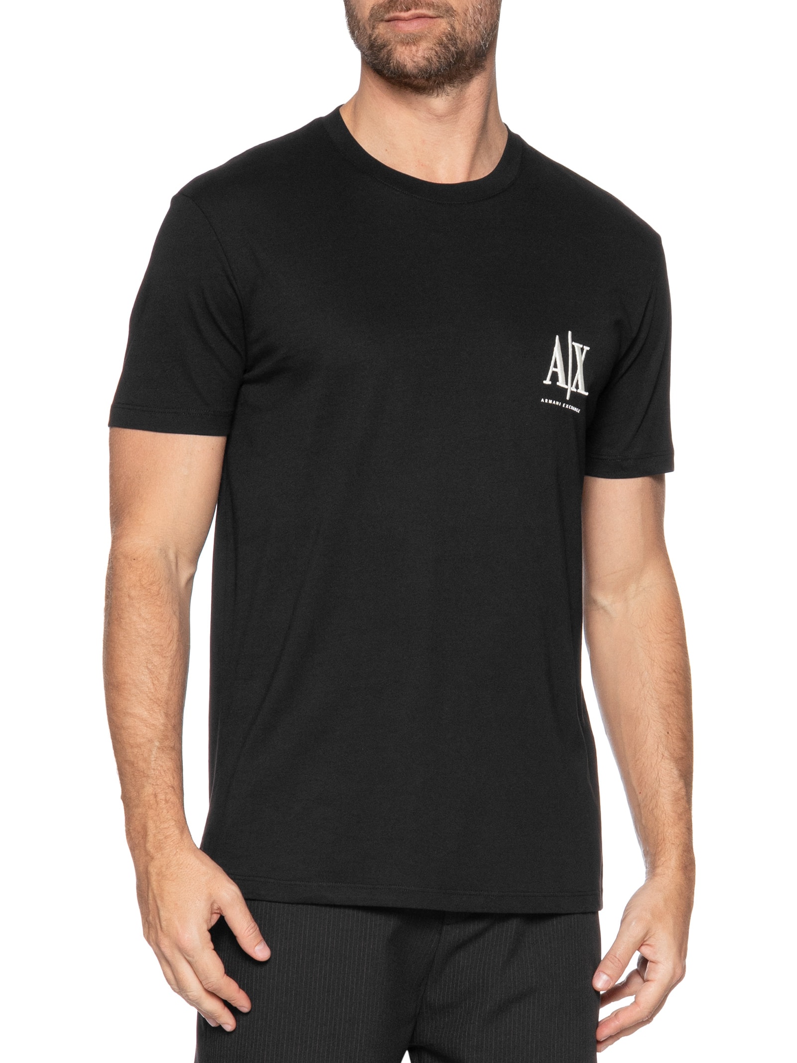Camiseta Masculina Regular Fit Icon A|X Bordado Preto Armani Exchange