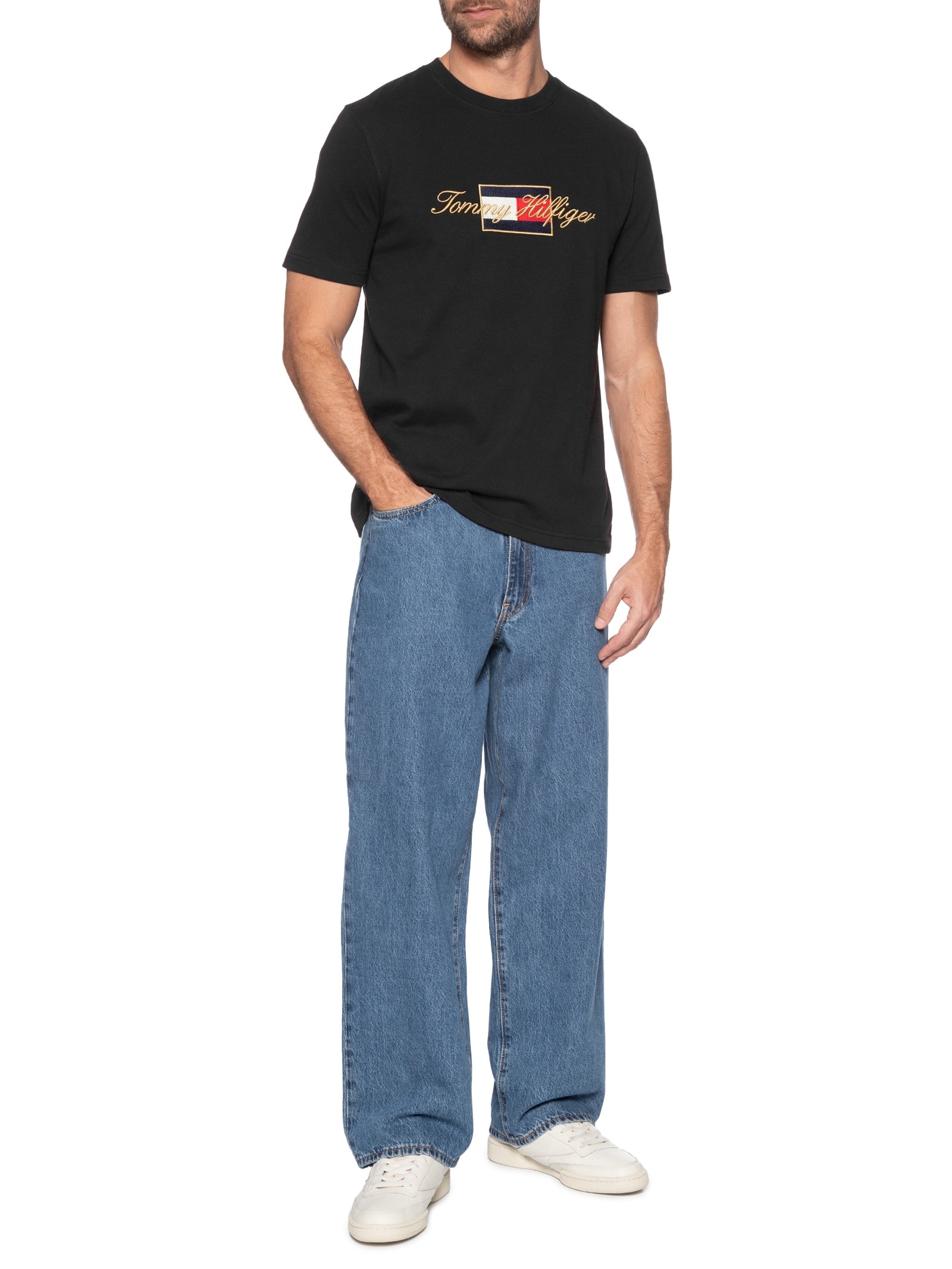 Camiseta Masculina Regular Fit Icon Gold Preto Tommy Hilfiger