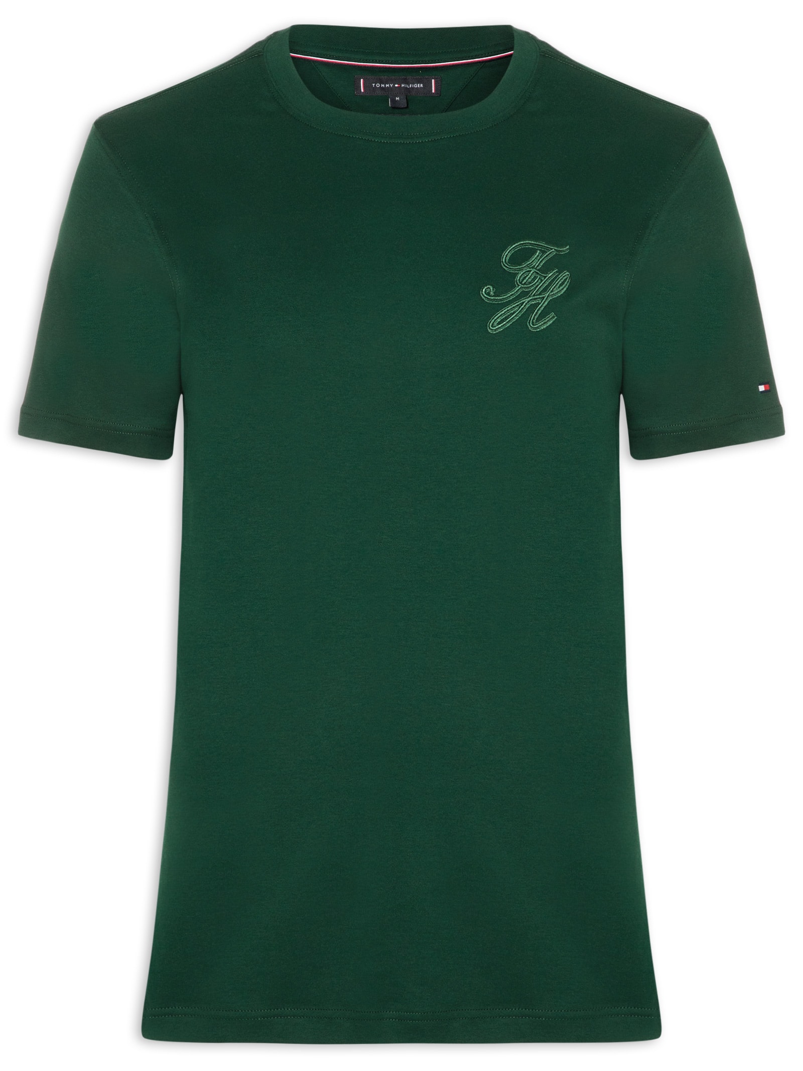 Camiseta Masculina Regular Fit Interlock Script Logo Verde Tommy Hilfiger