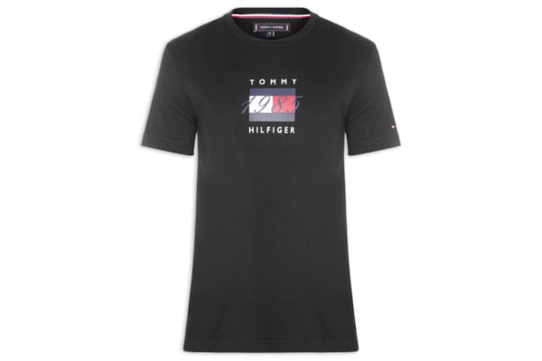 Camiseta Masculina Regular Fit Linear Flag Graphic - Preto