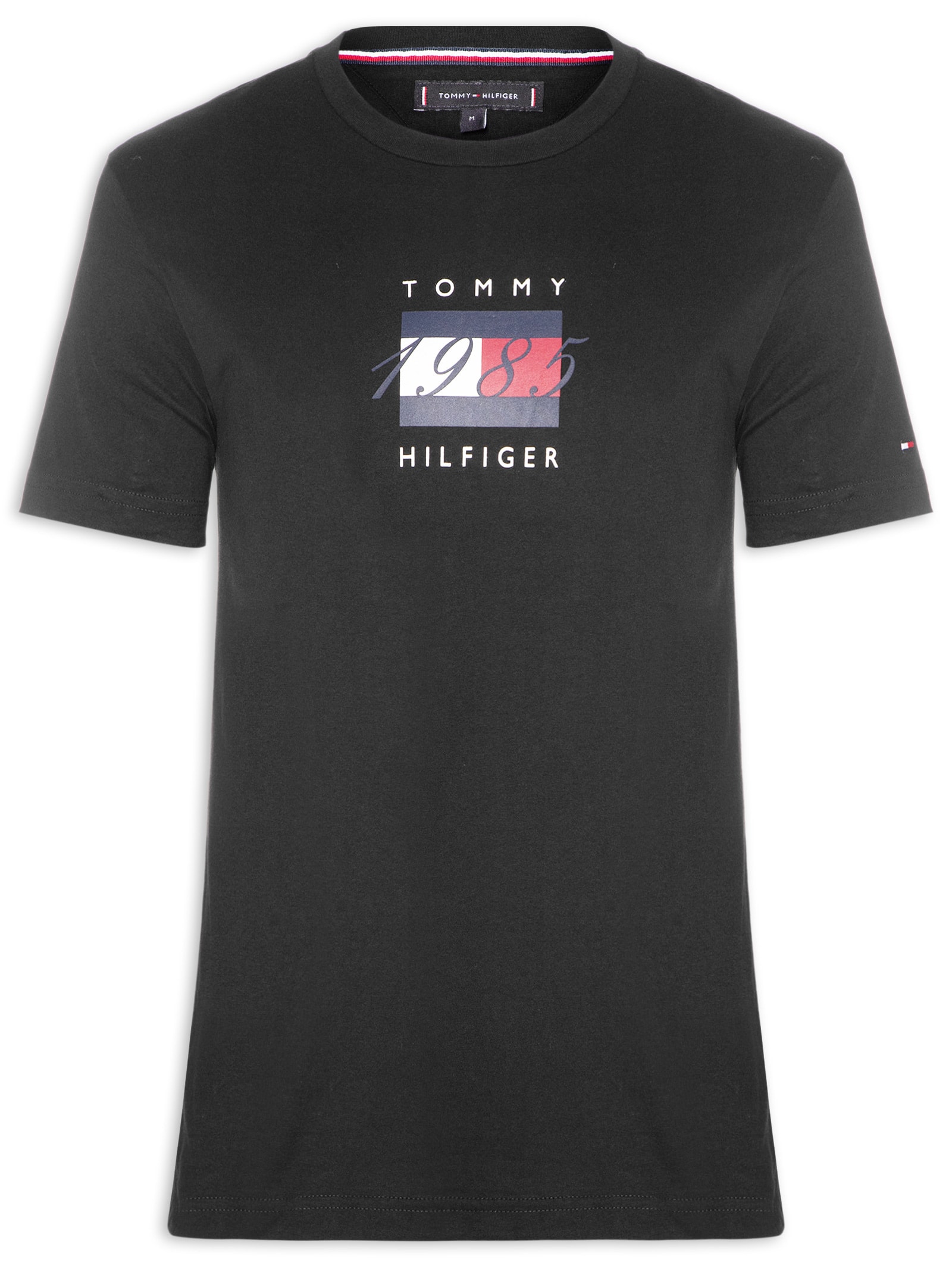 Camiseta Masculina Regular Fit Linear Flag Graphic Preto Tommy Hilfiger