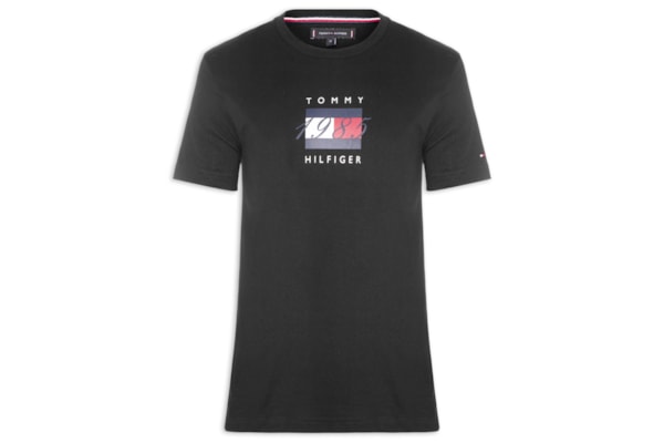 Camiseta Masculina Regular Fit Linear Flag Graphic - Preto