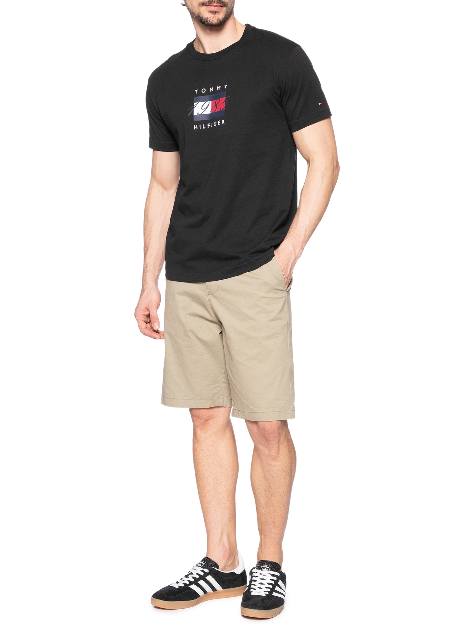 Camiseta Masculina Regular Fit Linear Flag Graphic Preto Tommy Hilfiger